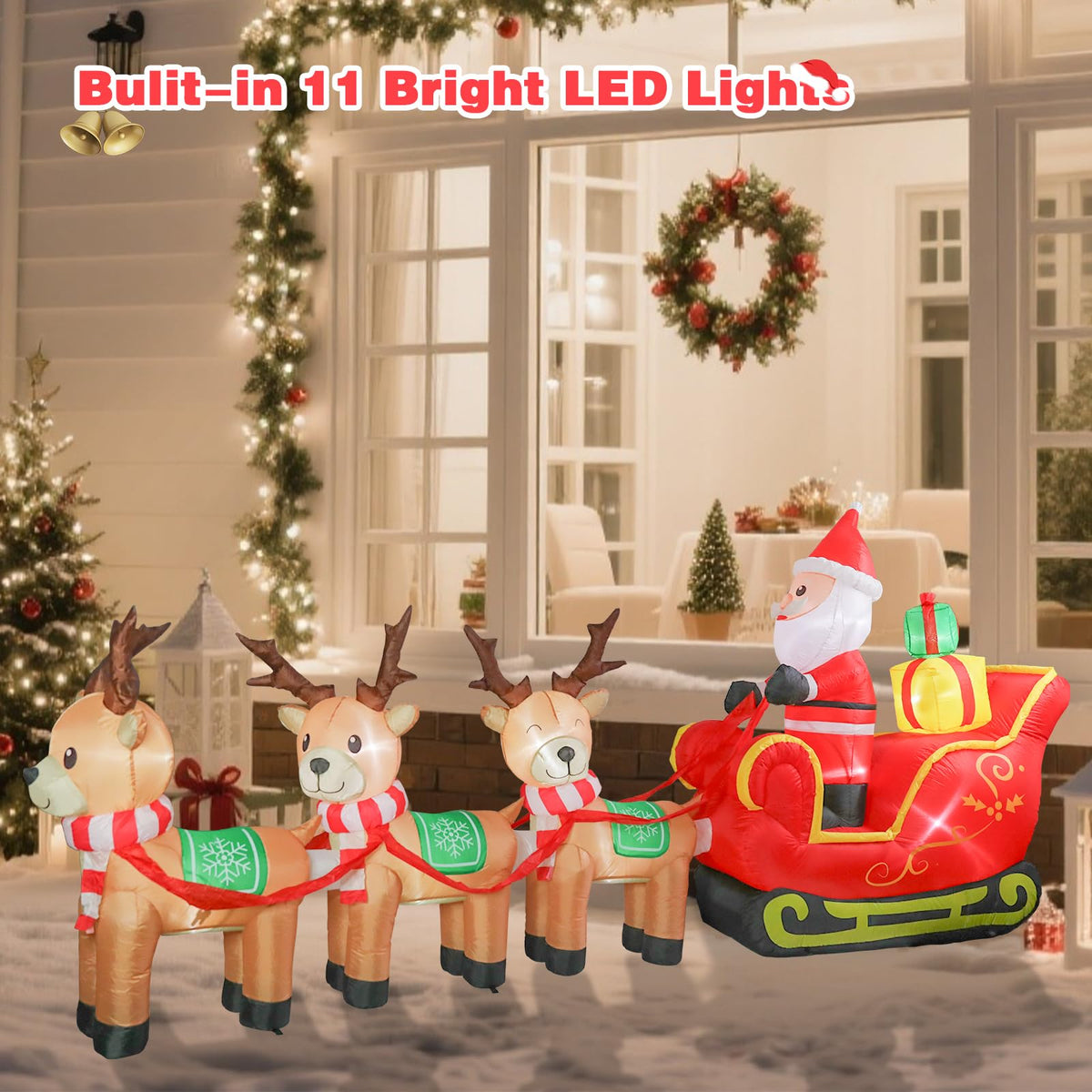 Taman 12 FT Christmas Inflatable Decorations, Santa Claus on Sleigh with Reindeer Propeller Built-in Bright LED Light Blow Up for Yard, Garden,Lawn Outdoor Holiday Yard Decorations