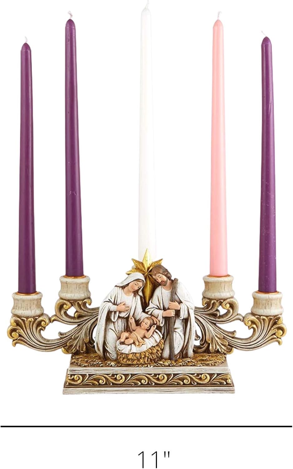 Needzo Advent Candle Holder - Gold Tone Holy Family Nativity Scene | 11 x 6.5 Inches Christmas Decoration