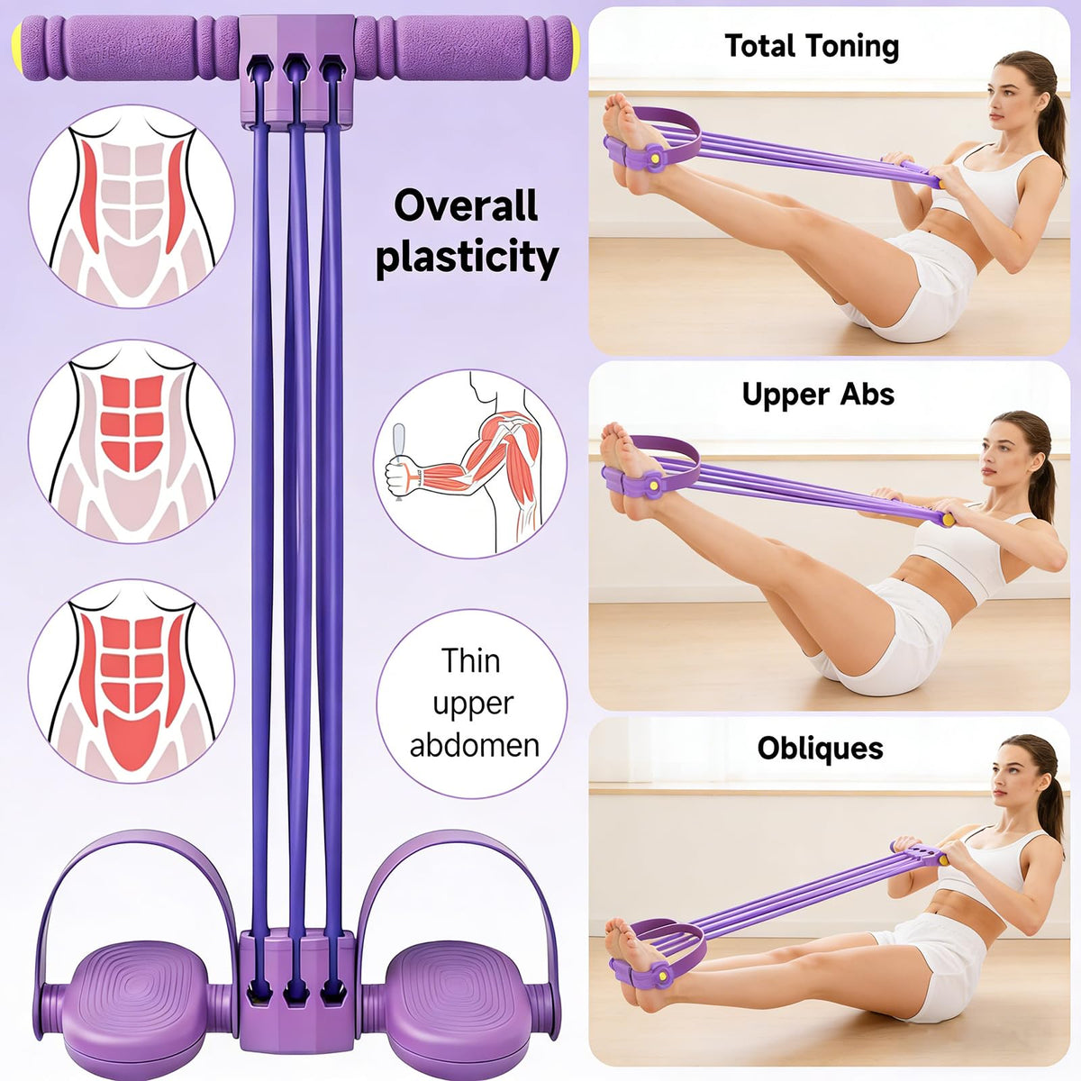 Pedal Resistance Band with Handle,6-Tube Multifunction Stretching Workout Band for Stretching Workout, Abdomen Arms Legs Training,Yoga Pedal Puller,Home Gym