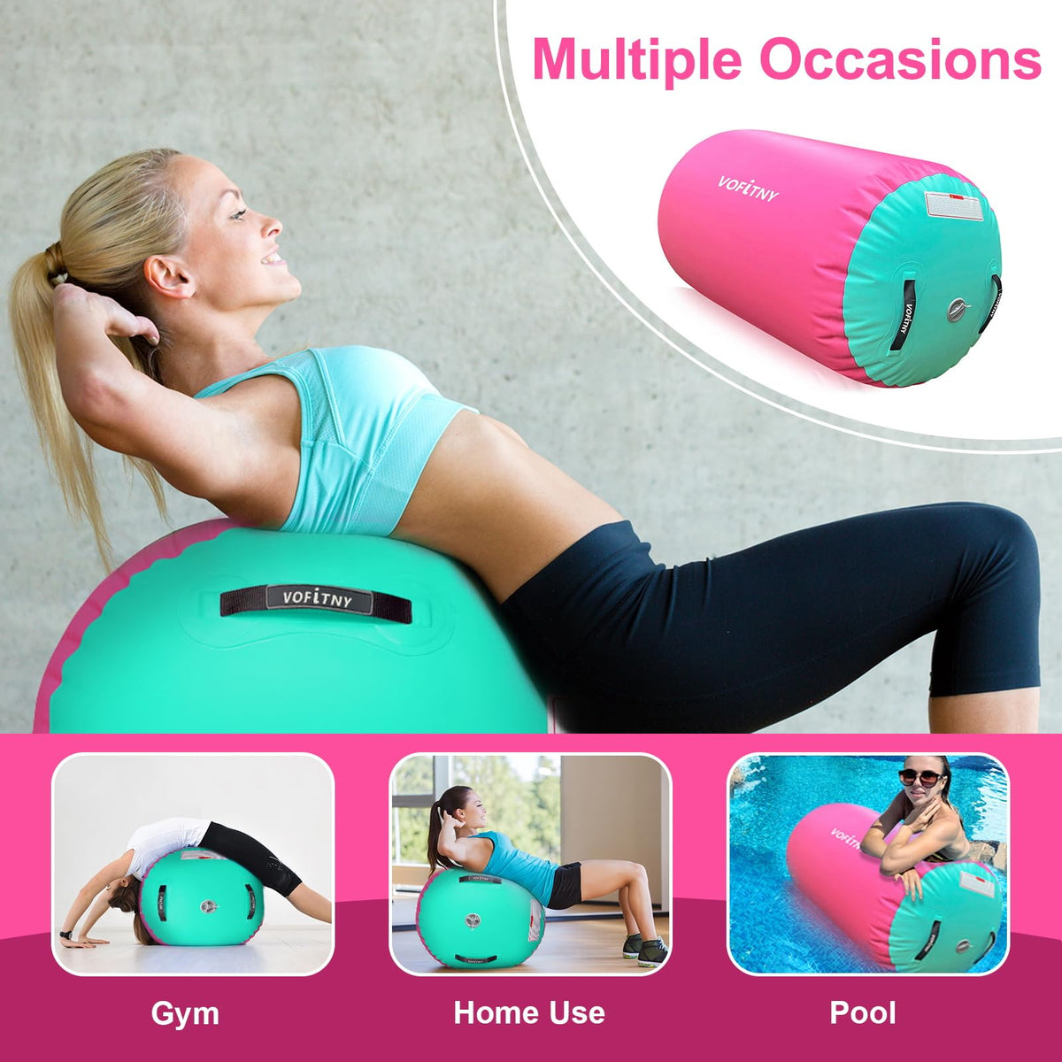 VOFiTNY Gymnastics Air Barrel Octagon Mat Tumbler 3.3ft L x 2ft D Back Handspring Trainer for Home/Gym/Tumbling Without Pump