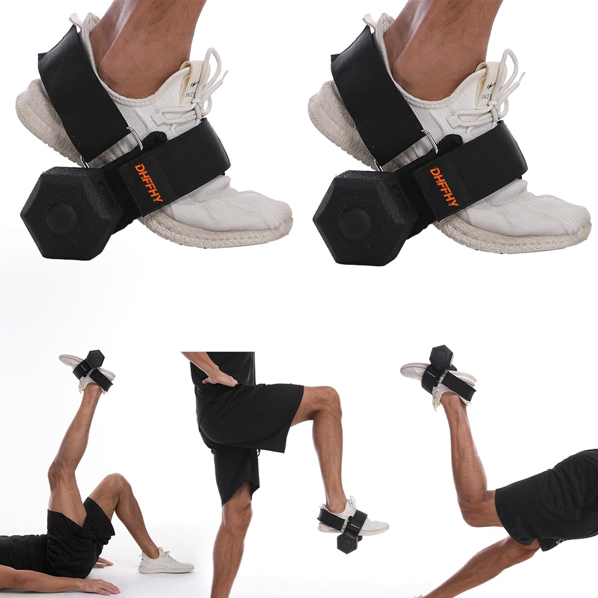 2PCS Monkey Foot Dumbbell Attachment for Glute Kickbacks & Leg Workouts, Adjustable Ankle/Foot Strap for Home Gym, Dumbbell Lifting Attachment for Hamstring Curls, Foot Weight Training Equipment - Black