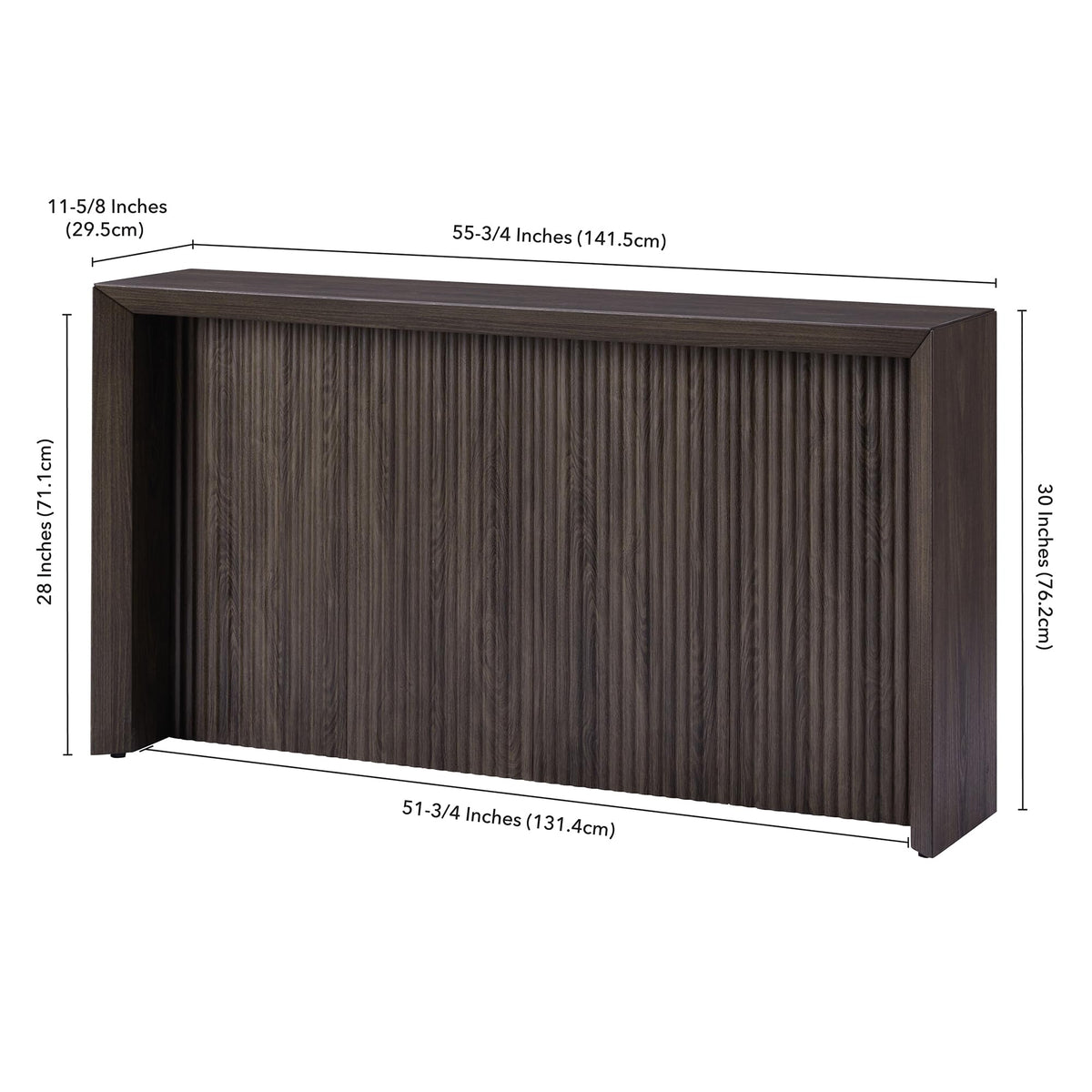 Henn&Hart 56" Fluted Rectangular Console Table Ribbed Entryway Table, Sofa Table for Entryway, Living Room, Couch, Hallway, or Office, Rich Brown