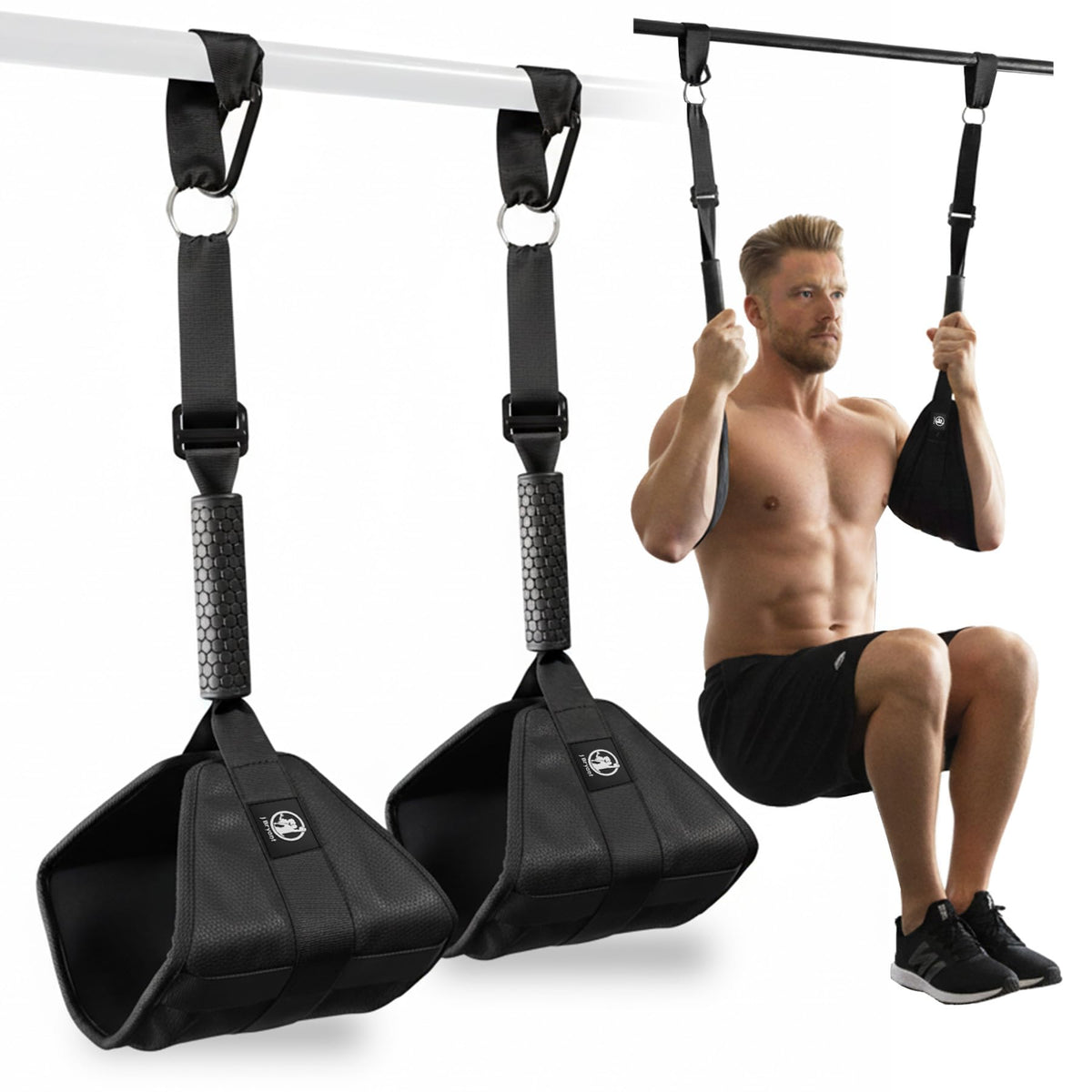 Ab Straps for Pull Up Bar, Heavy-Duty 350LB Core & Abs Trainer, Extra Wide 7.8” Leather Padded Arm Supports, Adjustable Length, Cable Machine Compatible (Black)