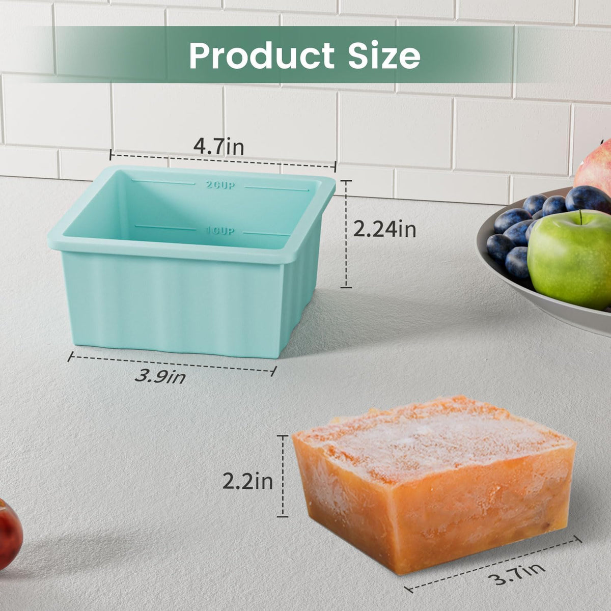 Skiennix Silicone Freezer Tray - 2-Cup Ice Cube Trays with Lid for Meal Prep | 4-Pack Soup Portion Freezer Trays