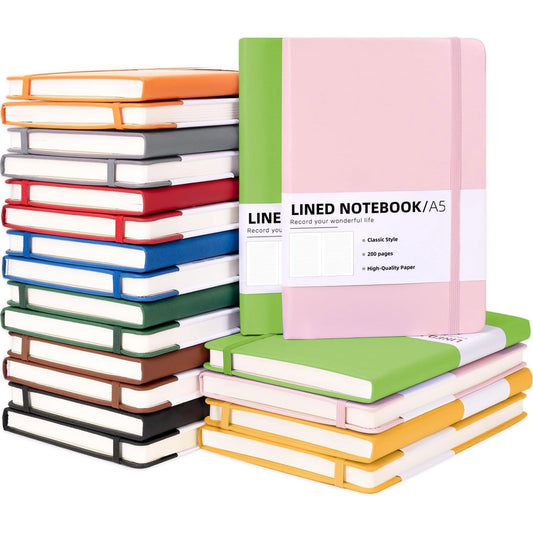 20 Packs A5 Hardcover Journal Notebooks 5.5 x 8.3 In, Lined Journals Bulk for Writing, Notebooks Bulk 200 Pages，10 Colors Classic Ruled Notebook for Work/Travel/College/Note Taking (20 packs , 10 Colors)