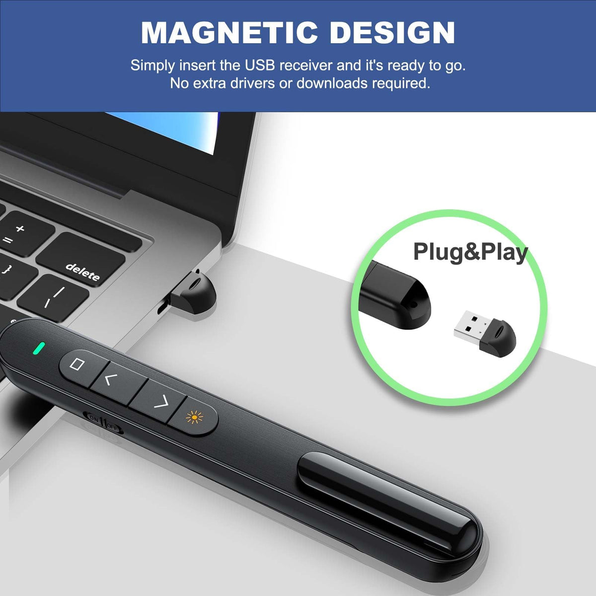 QUI 2 Pack Wireless Presenter with Volume Control, RF 2.4GHz Presentation Clicker for Google Slide/Keynote, PowerPoint Clicker Compatible with Mac/Windows