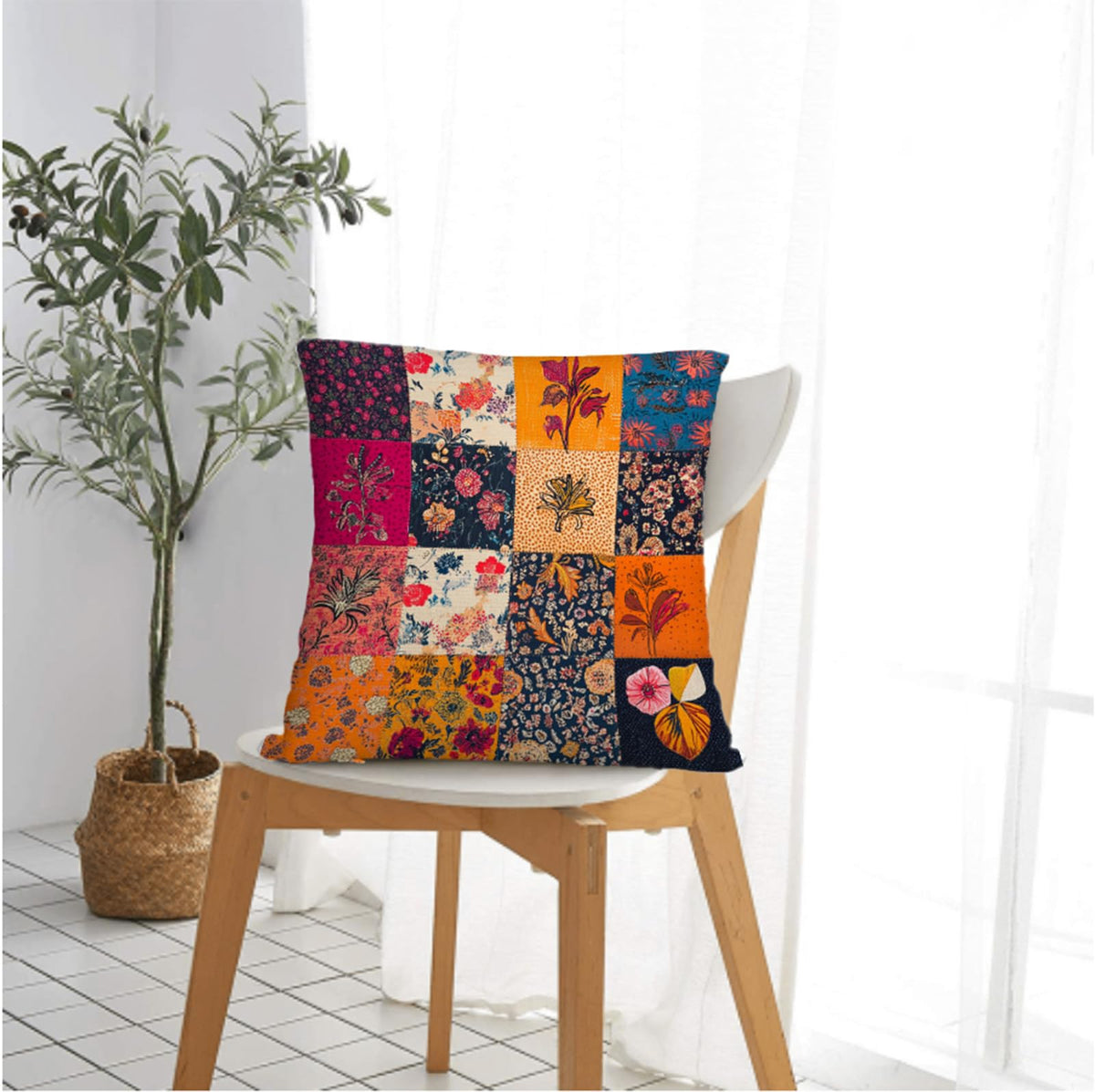 NenuVainl Throw Pillow Covers 18x18 Set of 2, Patchwork Cushion Covers, Decorative Square Pillowcases for Couch, Bedroom, Living Room