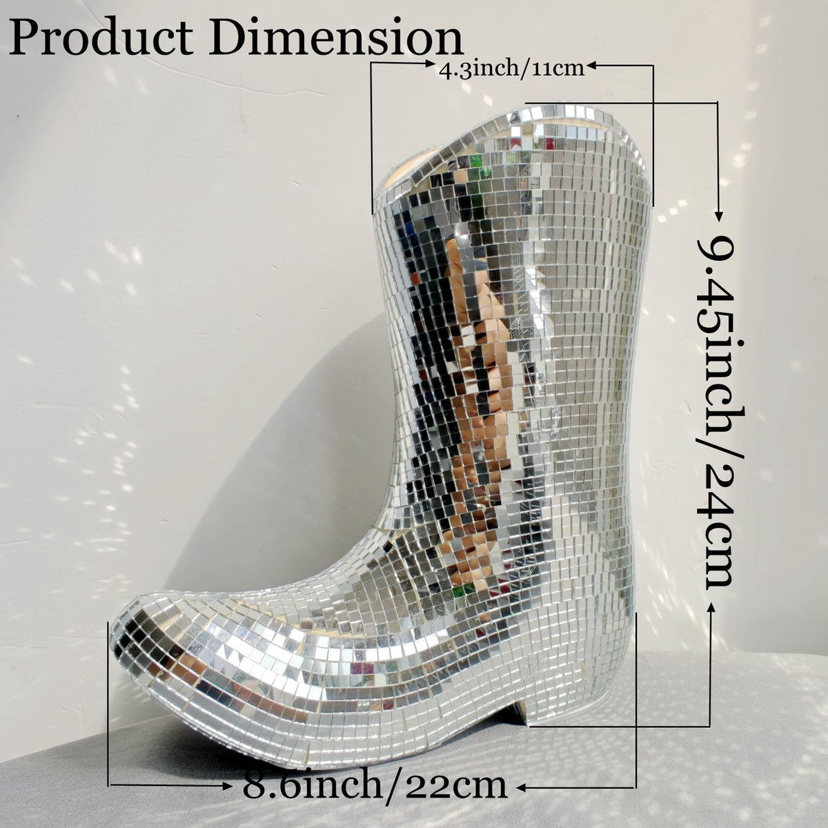 Handcrafted Disco Cowboy Boot Vase, Ceramic & Santiago Disco Ball Modern Western Flower Vase, 9.5inch Santiago Disco Cowboy Boot Home Decor, Unique Gift for Housewarming