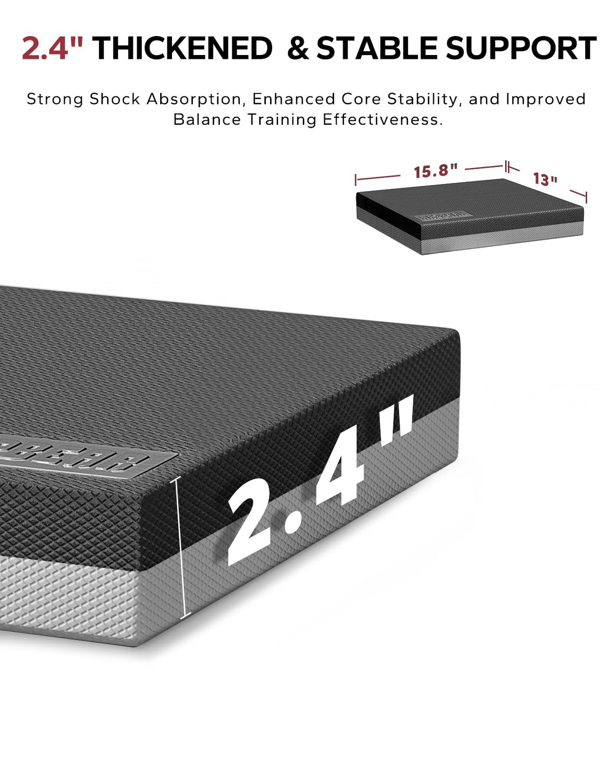 HAPBEAR Exercise Balance Pad - 15"x12" Non-Slip Textured Bottom Stability Training Mat - 2.25" Thick Soft Cushioned Foam for Adults, Physical Therapy, Core Training & Home Workouts -Black