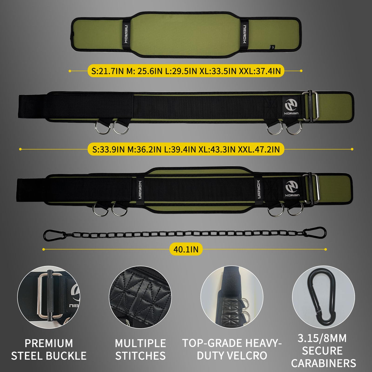 2-in-1 Weightlifting Belt & Dip Belt with 41 IN Steel Chain, Double-Layer Design, Powerlifting Gym Belt for Pull Up, Squat, Deadlifts & Added Weight Training, Unisex for Men & Women(Large)