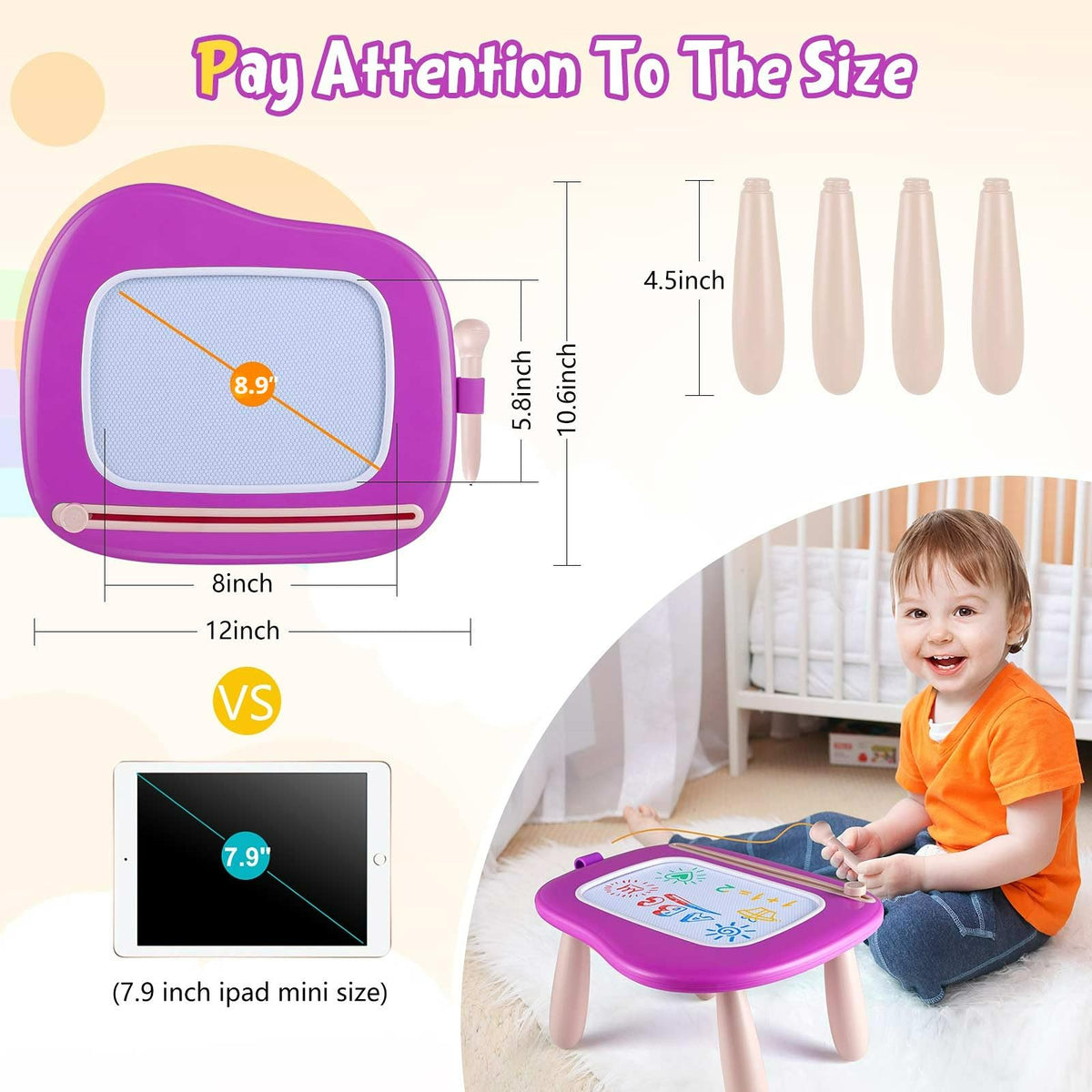 Smasiagon Toddler Toys Age 1-2 Year Old Boys Girls, Magnetic Drawing Doodle Board Valentines Day Gifts for Kids Educational Learning Toys for 1 2 3 Year Old Boys Girls Birthday Gifts (Purple)