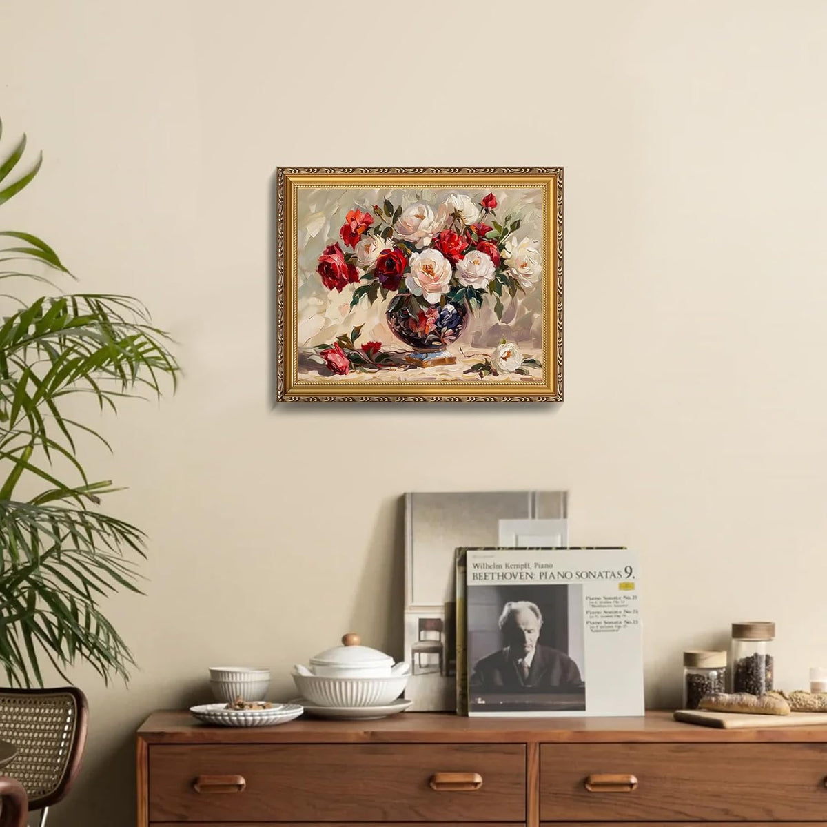 MIEVU Gold Vintage Framed Wall Art | Floral Canvas Prints for Living Room & Bedroom - 8x10in