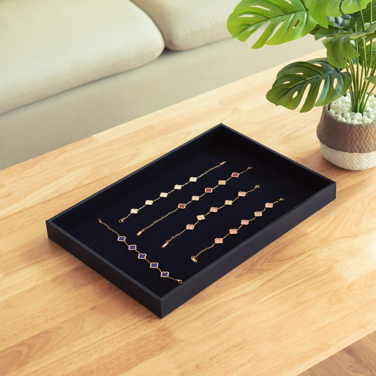 JETEHO Velvet Jewelry Tray for Drawers Black Jewelrys Display Tray Stackable Jewelry Organizer Trays for Necklace Bracelet Ring Watch (1, Black)