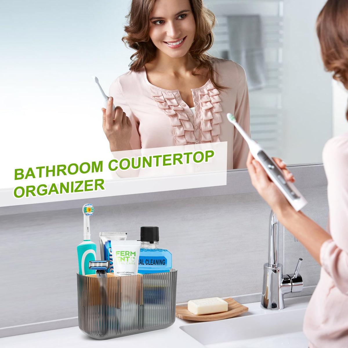 GFWARE Black Bathroom Accessories - 5 Slots Toothbrush Holders for Bathrooms Sink Organizer Countertop Kids Bathroom Storage Caddy Decor
