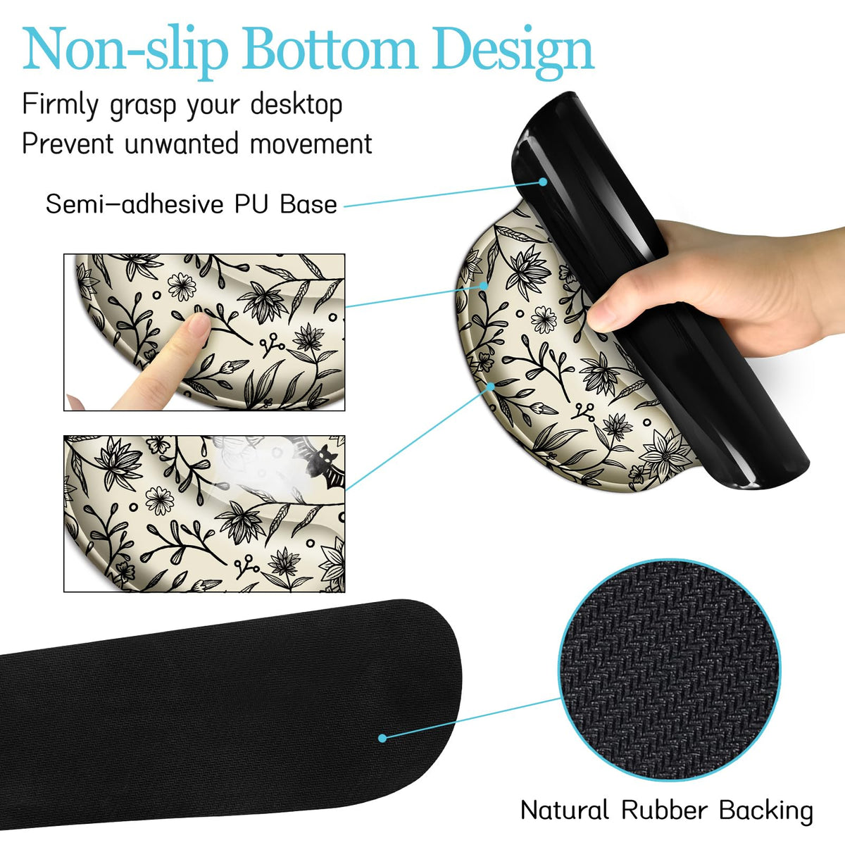 LIMKRIAN Goth Bat Mouse Pad Set Large Desk Mat for Desktop, Ergonomic Mouse Pad with Wrist Rest for Gaming, Keyboard Mat Wrist Support Cup Coaster Set, Gothic Office Desk Accessories Decor Supplies