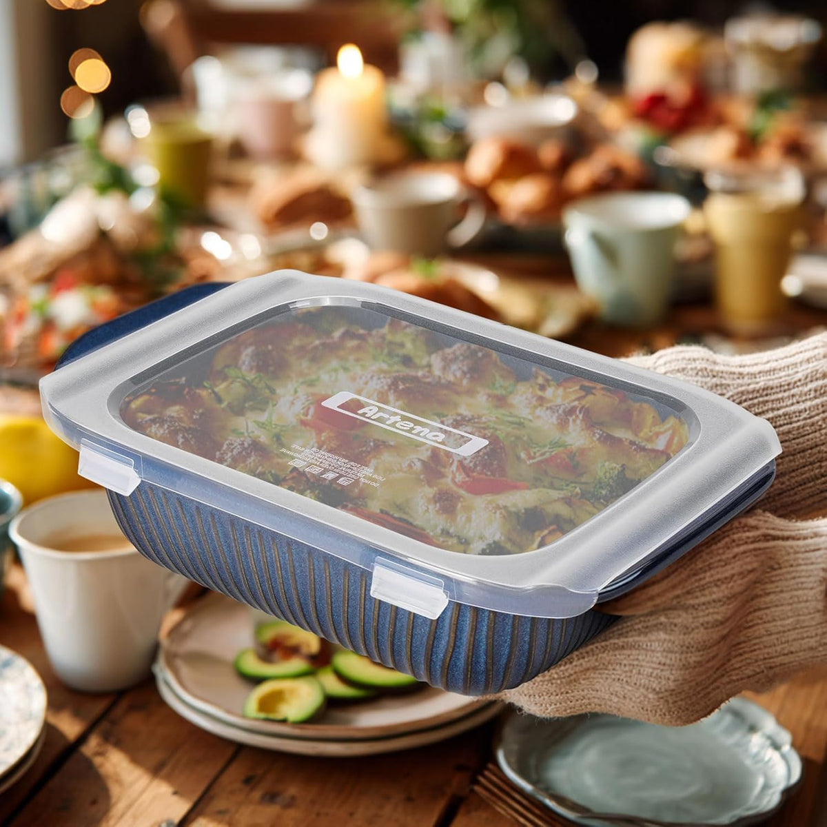 Artena Baking Dish - 2.3 Quart Casserole Dish with Handles | Deep Rectangular Ceramic Bakeware in Blue