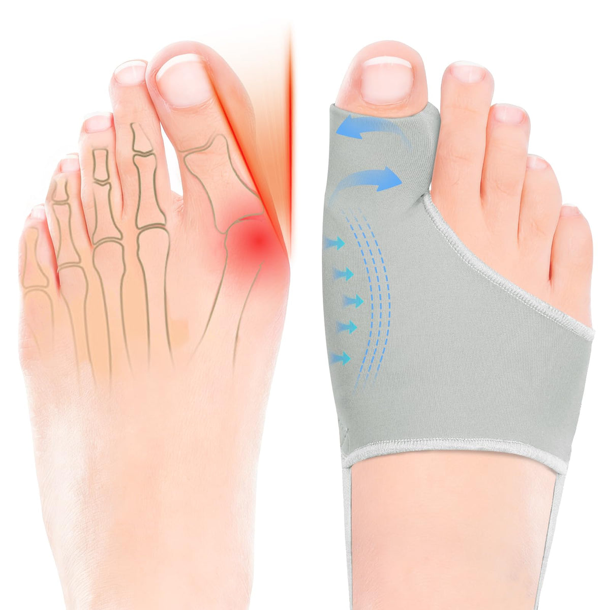 Posturace 2PCS Bunion Corrector for Women & Men Big Toe, Big Toe Separators, Hammer Toe Straightener, Bunion Pads with Spacers, Hallux Valgus Pain Relief, Comfortable & Breathable for Day/Night