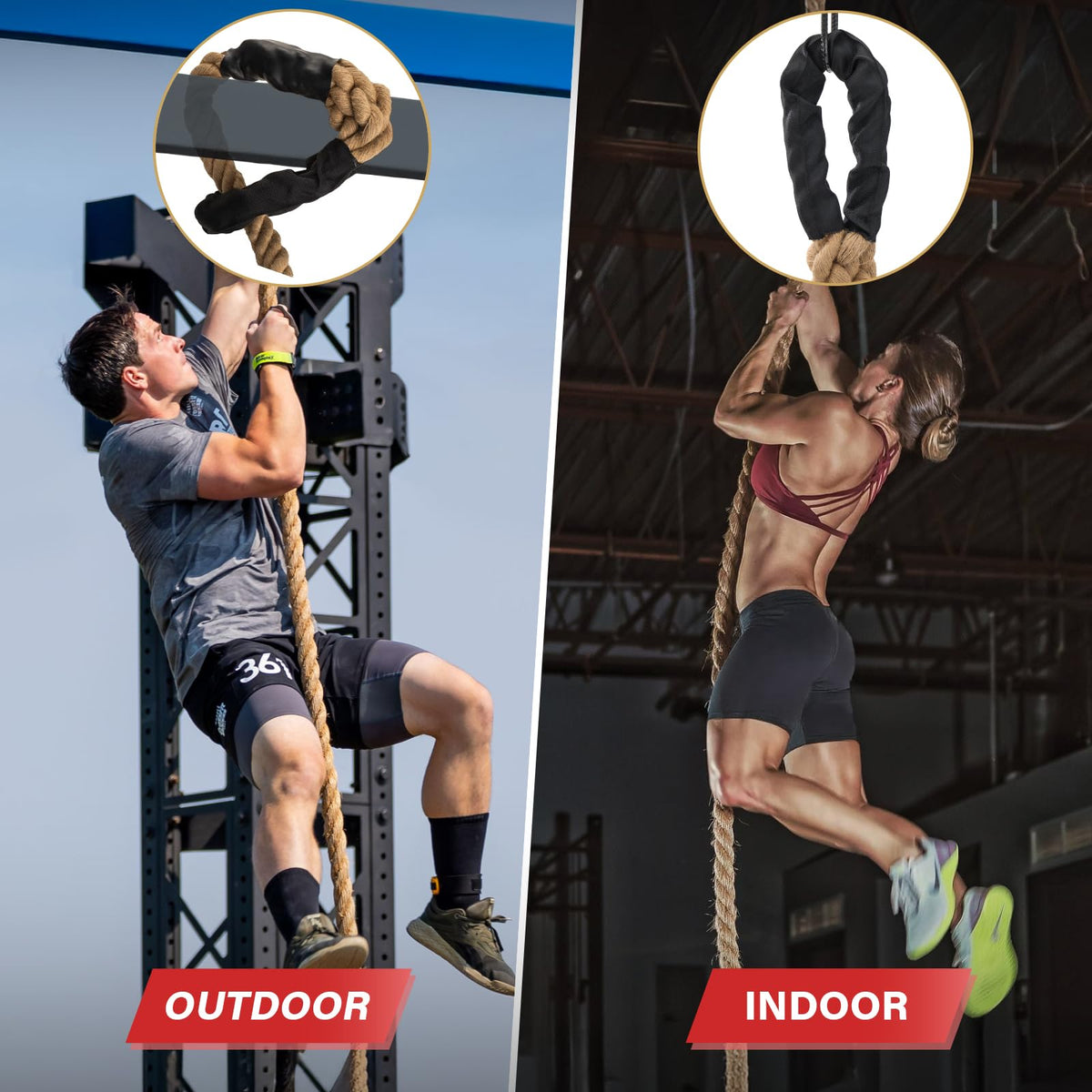 Climbing Rope Gym Workout - 50FT 1.5 Inch Heavy Duty Jute Thick Ropes for Adults Strength Training Outdoor Tree Swing Indoor Home Fitness Exercise