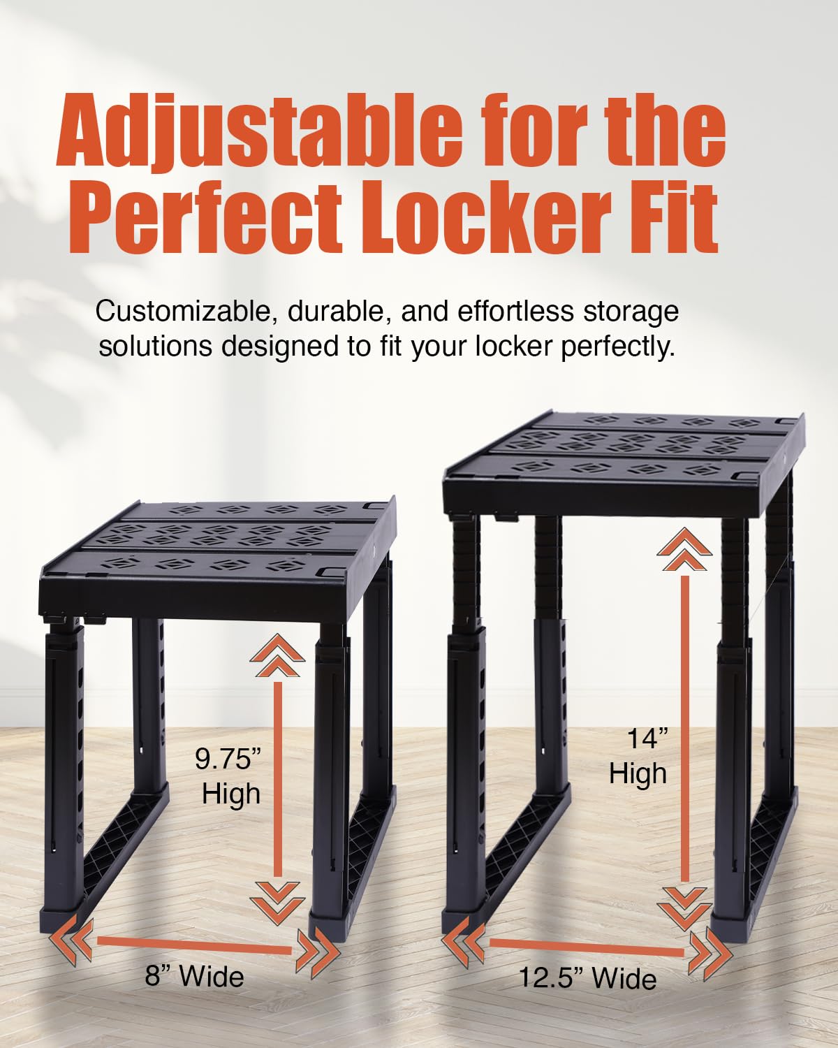 Piffny Locker Organizer Shelf, Adjustable Width and Height, Stackable, 2 Pack, Ideal Locker Shelf for School, Office, Gym Lockers, or Even Kitchen Cabinets & Under Sink Organization (Black)