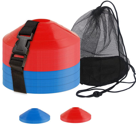 DUNCHATY 60-Pack Soccer Cones - Agility Flat Disc Cones with Carry Bag & Strap - Small Training Field Markers for Football Basketball Lacrosse - Indoor/Outdoor Sport Drills