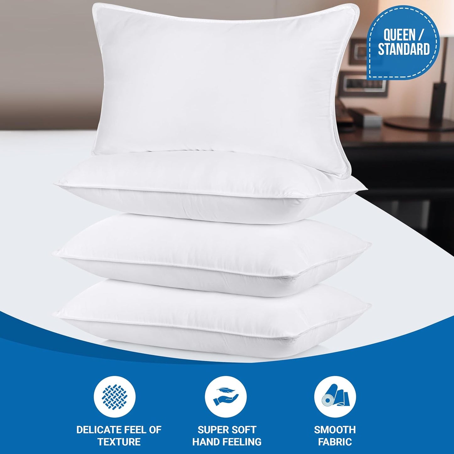 Utopia Bedding Queen Size Bed Pillows - Set of 4 Cooling Hotel Pillows for All Sleep Positions