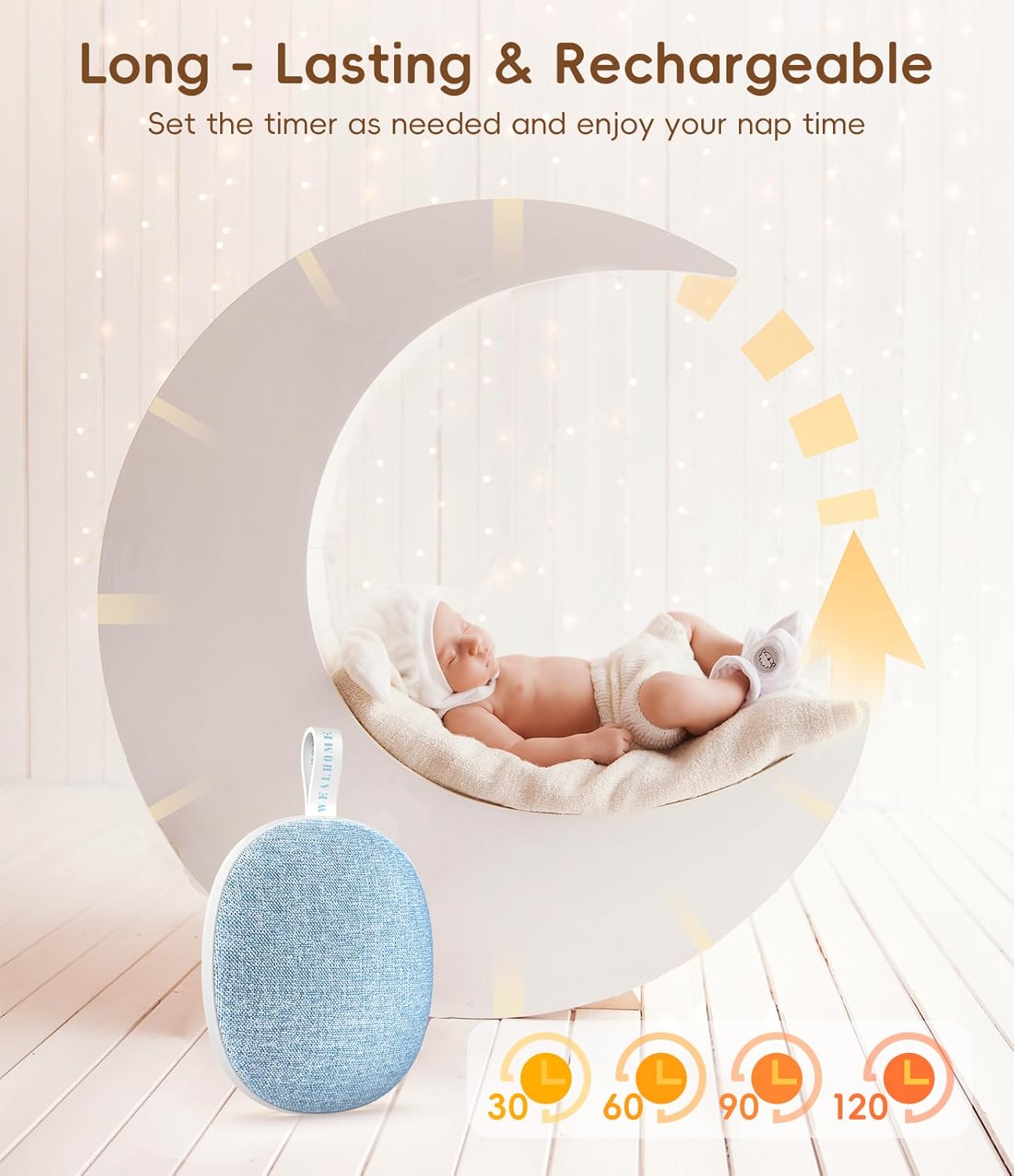 Skiennix Portable White Noise Sound Machine - Bluetooth Speaker & Baby Sleep Soother | Rechargeable, 6 Sounds, Blue