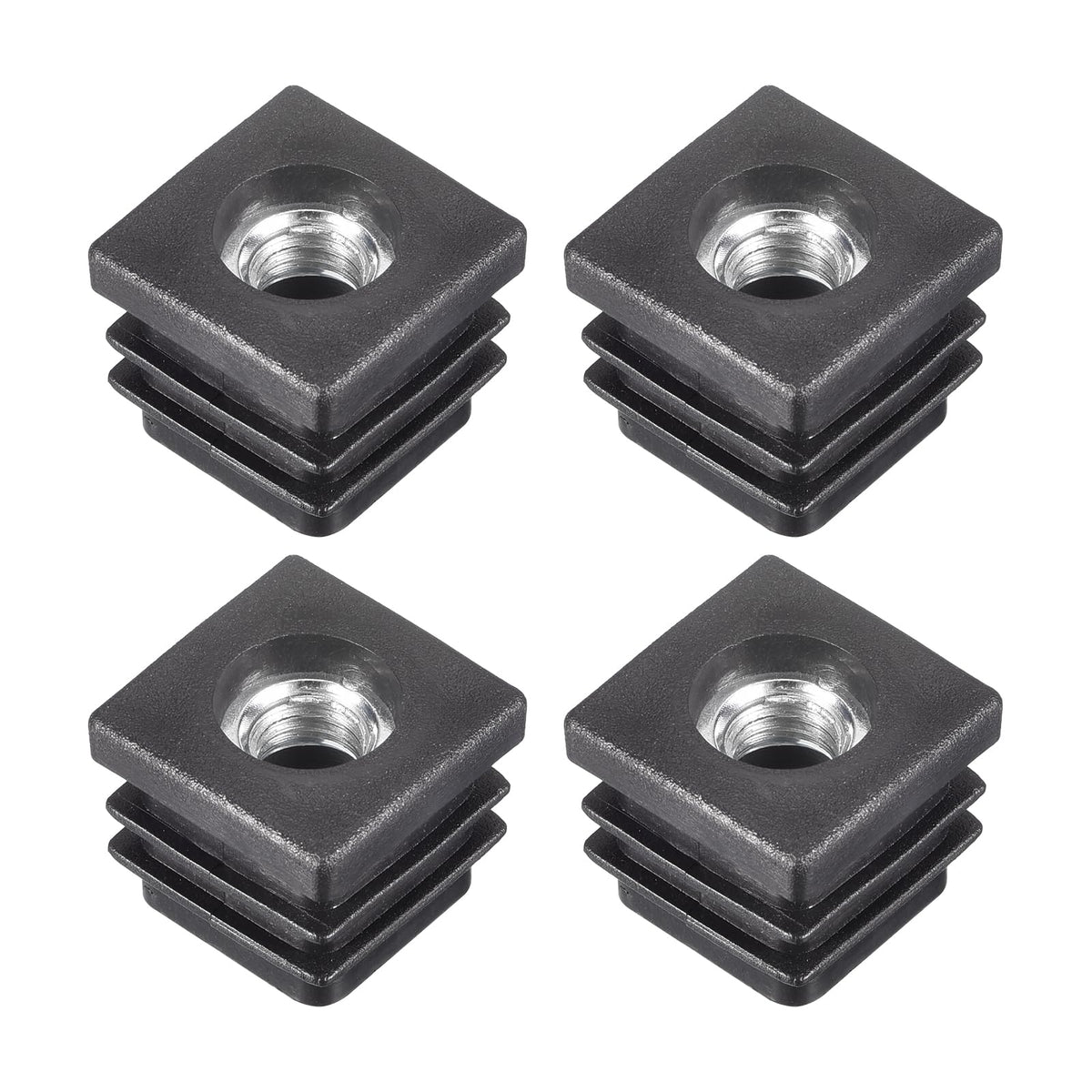 uxcell 4Pcs Inserts for Tubes with M8 Thread, for 0.79"x0.79" OD Square Tube, Square Black Plastic Plug Caster Insert Chair End Caps Furniture Leg Plug