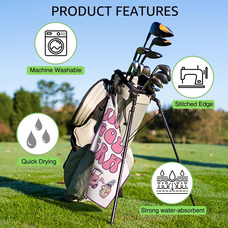WUUCKOO Funny Golf Towel for Golf Bags with Clip, Golf Accessories for Women, Mothers Day Birthday Retirement Gifts for Mom Ladies Grandma Aunt Wife (Pink)
