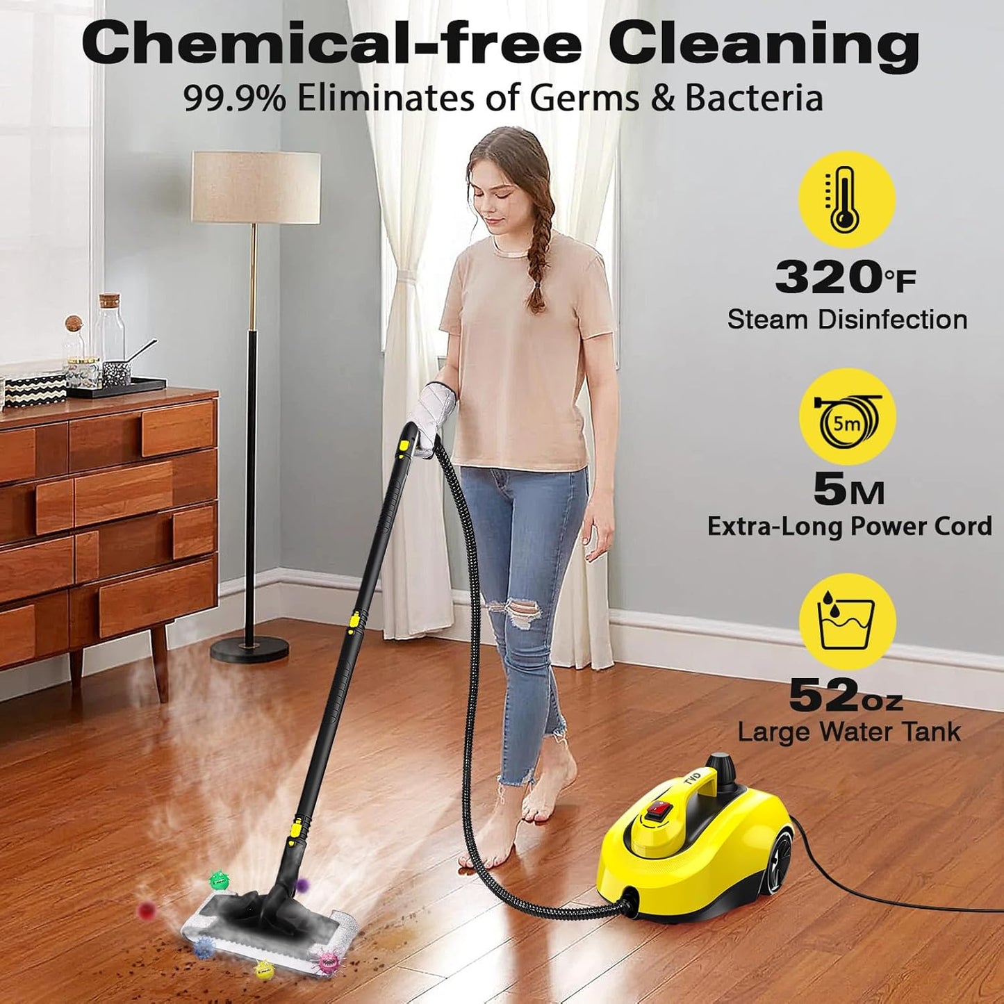 TVD Steam Cleaner - Powerful Home Steamer with 26 Accessories & 5M Extra-Long Power Cord