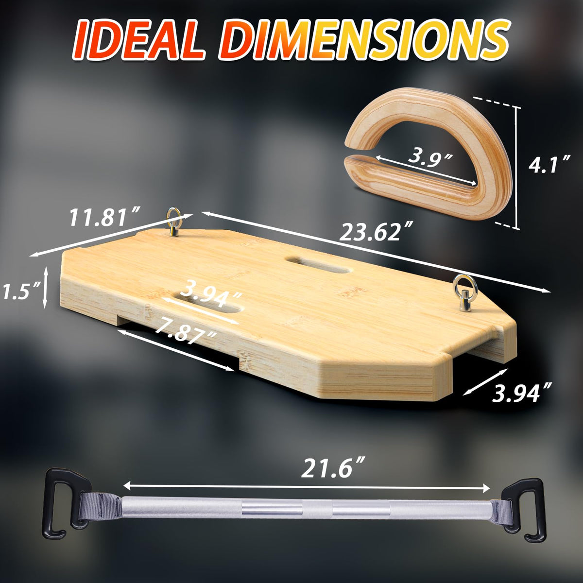 J Bryant Bamboo Resistance Band Platform with Eye Bolt Anchors – Includes Resistance Band Bar, for Strength, Rehab, Full-Body, Squat, Row & Press Band Workouts