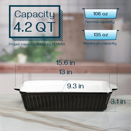 DOWAN 9x13-Inch Ceramic Casserole Dish - Large 4.2 Quart Baking Pan with Handles | Ideal for Lasagna & Home Cooking