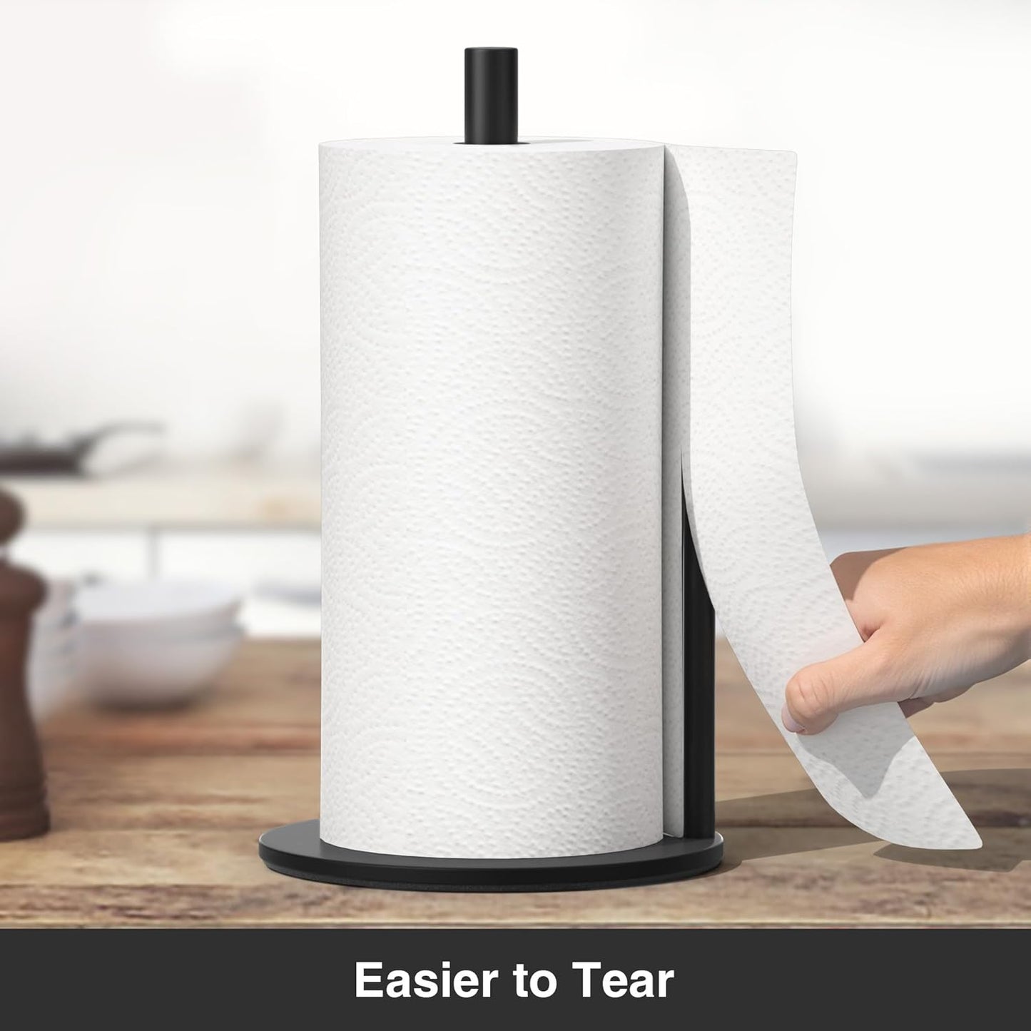 Premium Stainless Steel Paper Towel Holder by [Brand Name] - Stylish Black Countertop Dispenser with Weighted Base