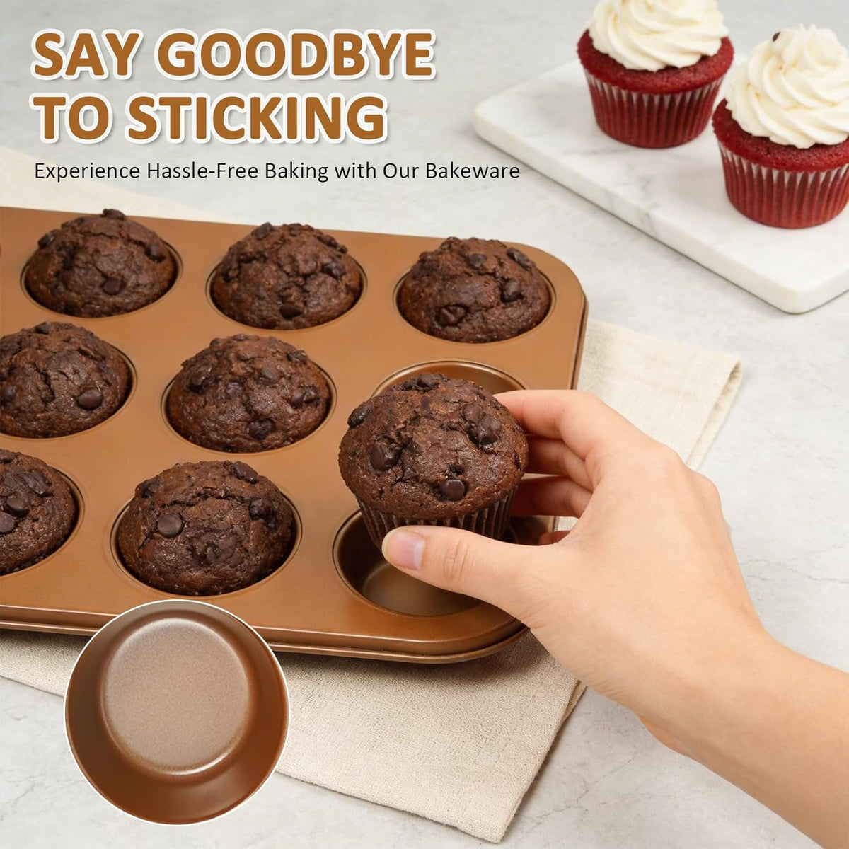 10PCS Nonstick Baking Pans Set | Oven & Dishwasher Safe Bakeware - Includes Cookie Sheets, Muffin Pan, Bread Pan, Cake Pan, Roasting Pan - Gold