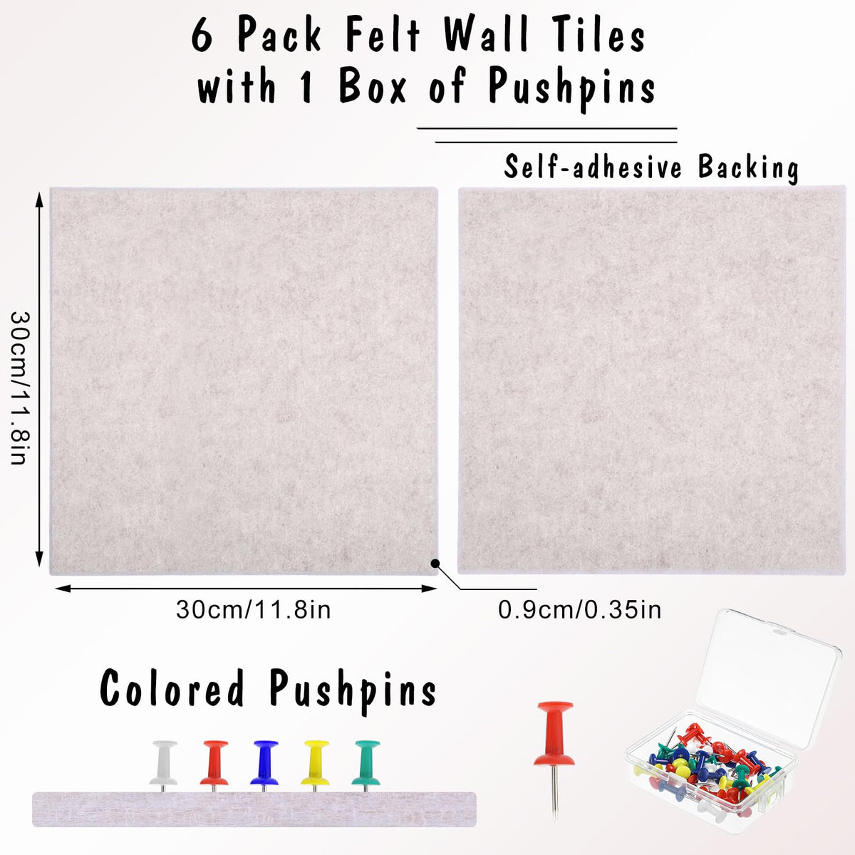 Large Cork Board 36" x 24", 6 Pack Felt Bulletin Board with 30 Pushpins, Cork Boards Alternative with Self-Adhesive Strips, Felt Wall Tiles Pin Boards for Walls Office Home School Decor-Light Tan