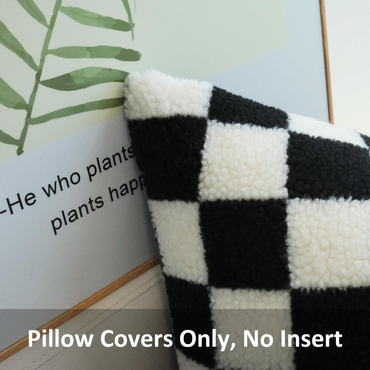 JOJUSIS Decorative Throw Pillow Covers Luxury Style Checkerboard Pattern Cushion Case Super Soft Faux Fur Wool Pillowcases for Couch Bedroom Pack of 2 (Black, 18 x 18-Inch)