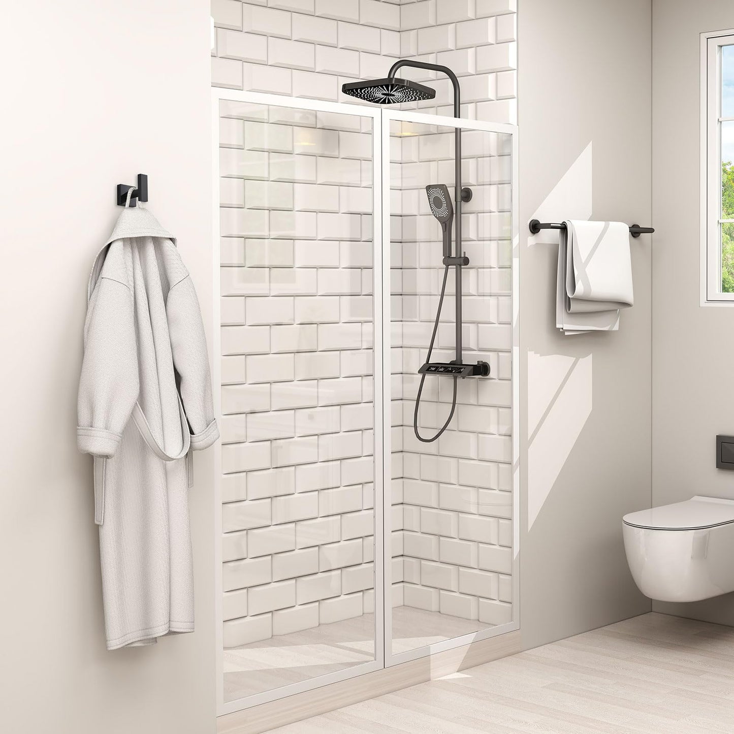 Angle Simple Bathroom Towel Hooks, Stainless Steel Robe Coat Hooks for Wall, Matte Black, 2 Pack