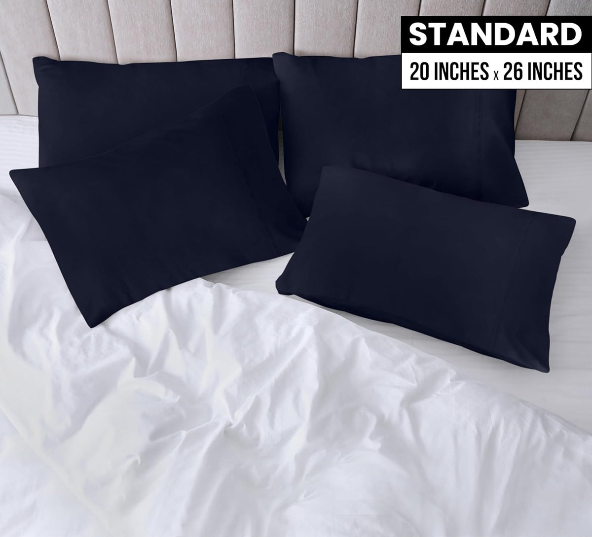Utopia Bedding Standard Pillow Cases - Soft Brushed Microfiber - 4 Pack, Navy - Fade & Shrinkage Resistant, 20 x 26 Inches