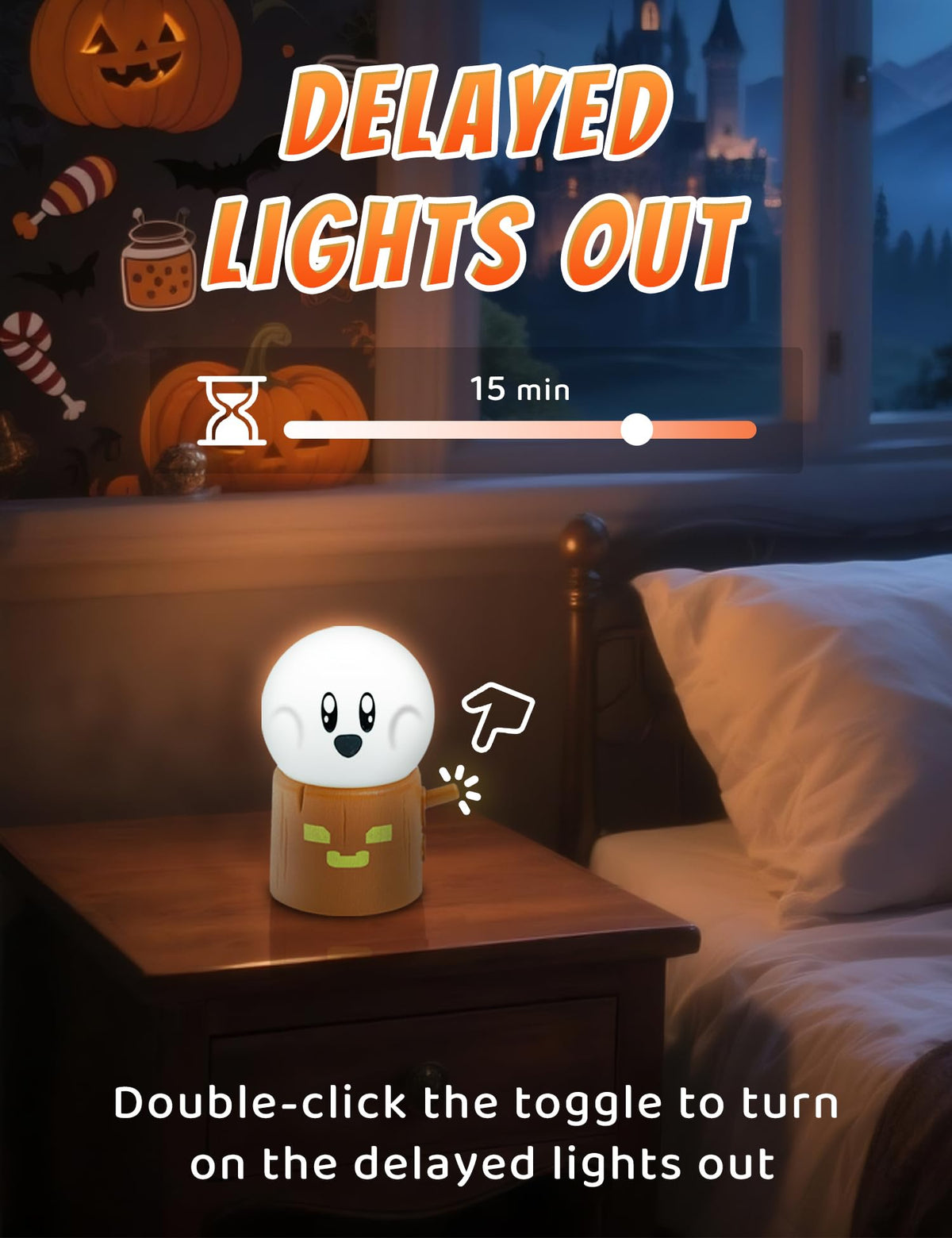 BANDIANCY Ghost Stumps Lamp, Cute Ghost LED Night Light, Halloween Party Decorations Indoor, Halloween Centerpieces Decorations for Table, Shelf, Fireplace