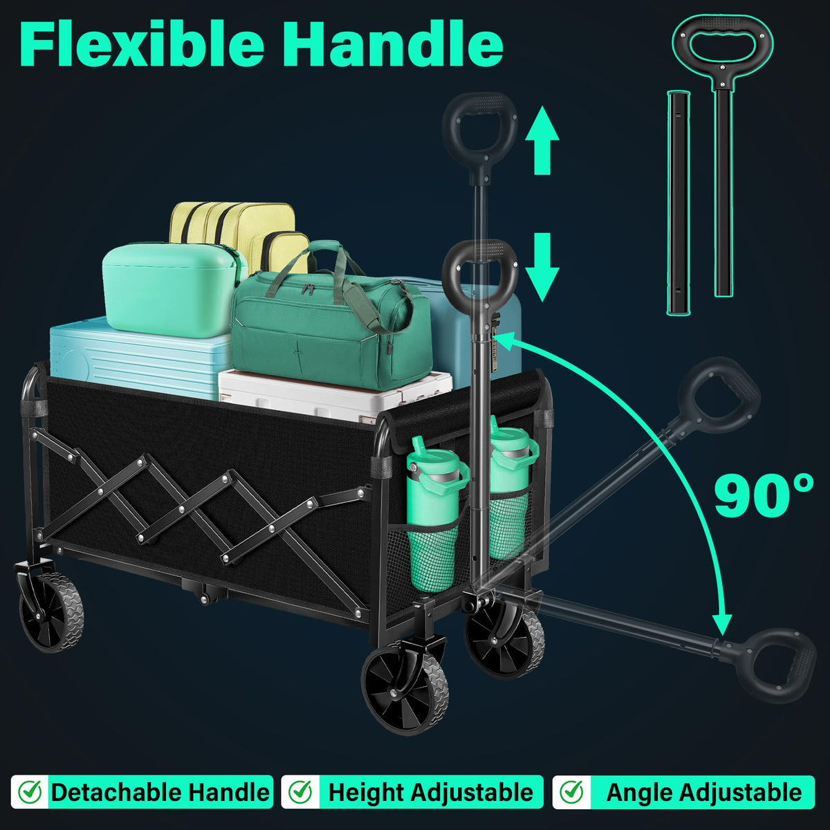 Collapsible Wagon Cart with Wheels Foldable, 360 lbs Heavy Duty Folding Utility Wagon - Portable All Terrain Grocery Cart for Groceries/Shopping/Outdoor/Camping/Fishing/Sports