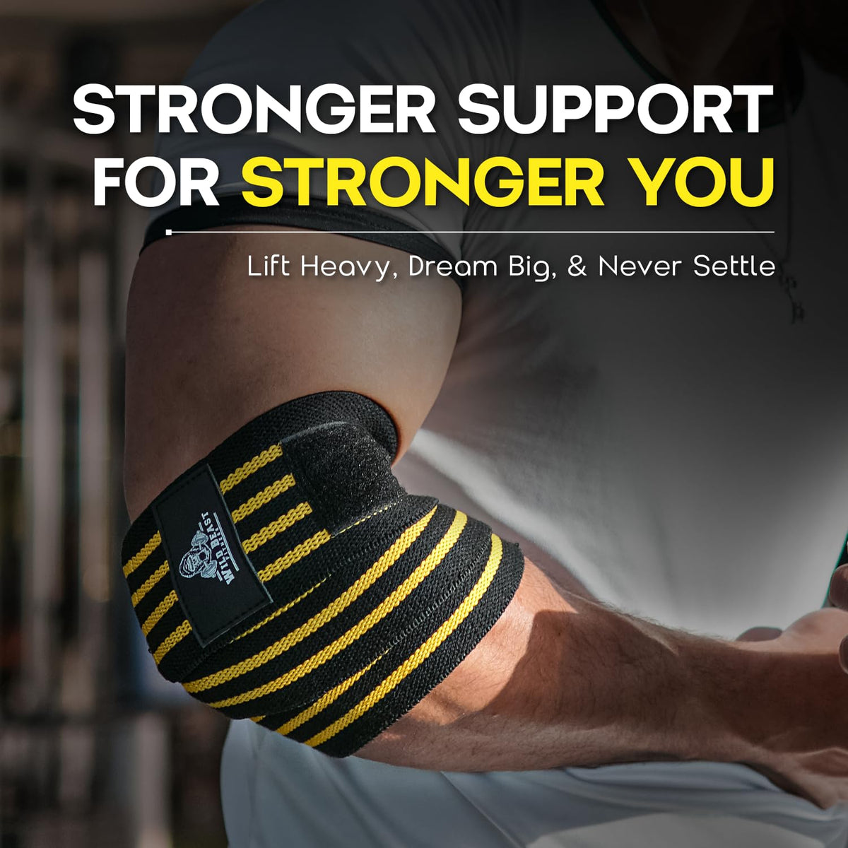 Elbow Wraps for Weightlifting (Pair), Stretchable & Breathable 41" Elbow Compression Strap, Weightlifting Straps for Bench Press, Supports Powerlifting, Pressing, Elbow Straps for Gym Accessories for Men (Yellow)