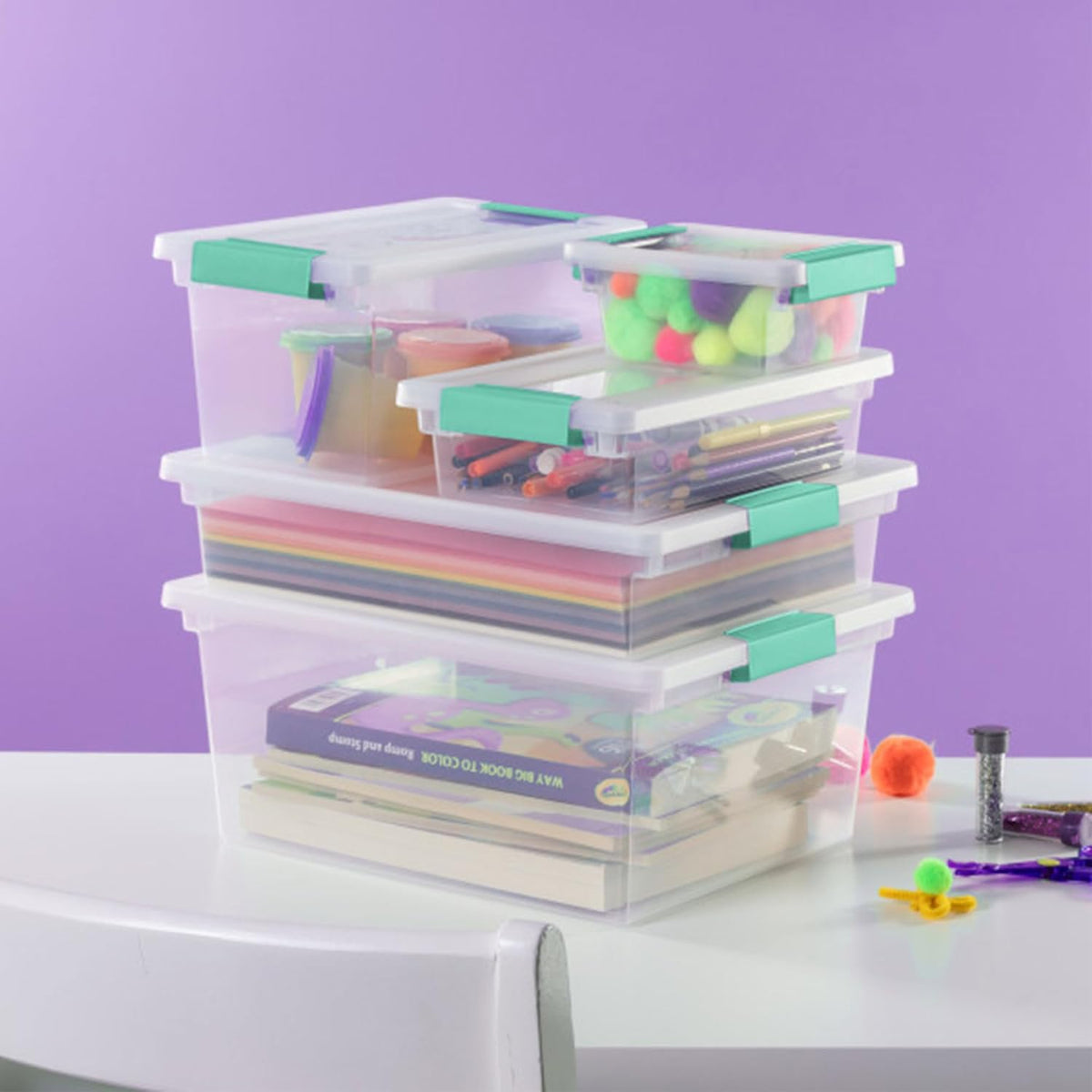 Sterilite 24-Pack Clip Box | Stackable Clear Plastic Bins with Latching Lids for Organized Storage