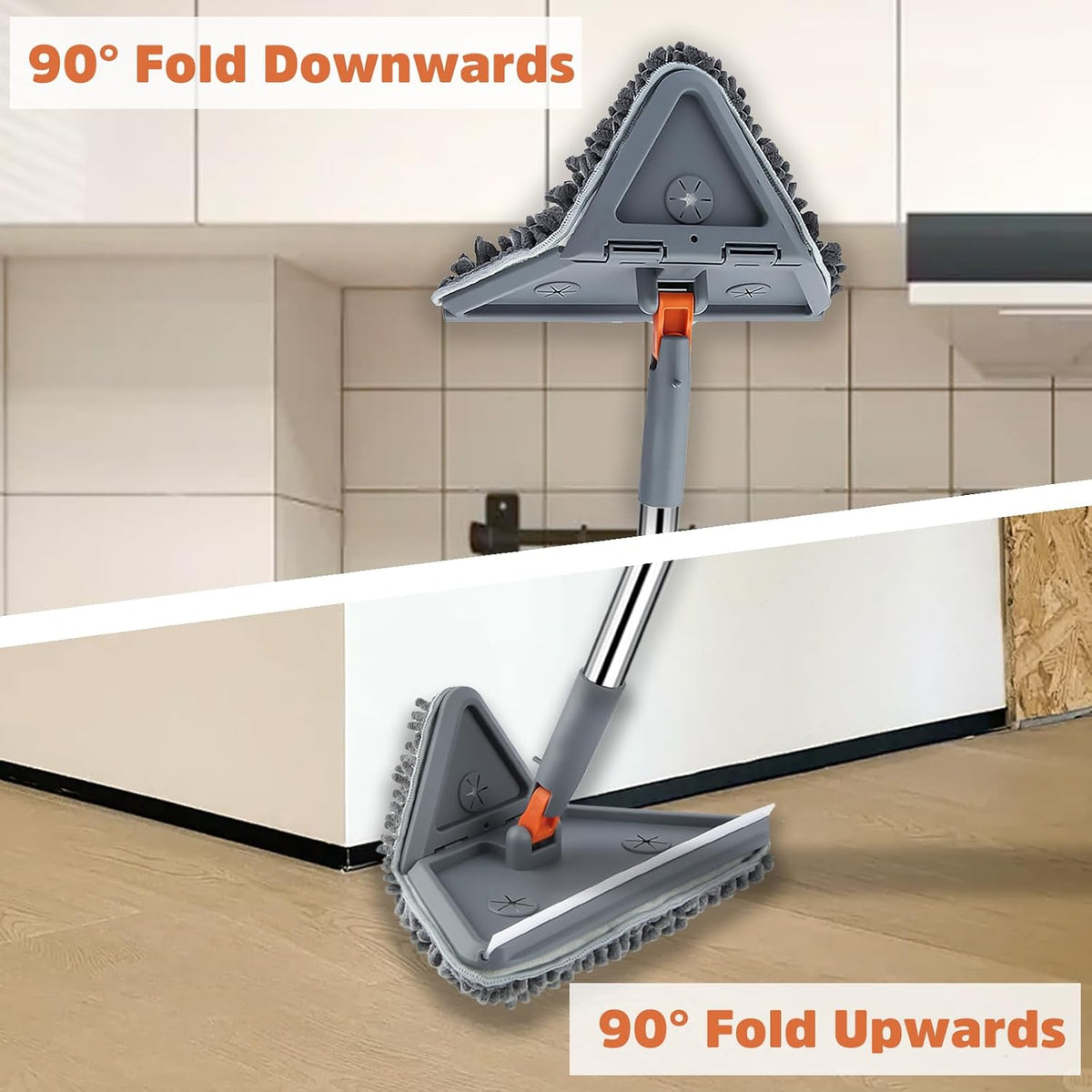 UIMO Wall Cleaner Mop - 2-in-1 Triangle & Rectangle Head with 94" Long Handle | 10 Washable Pads