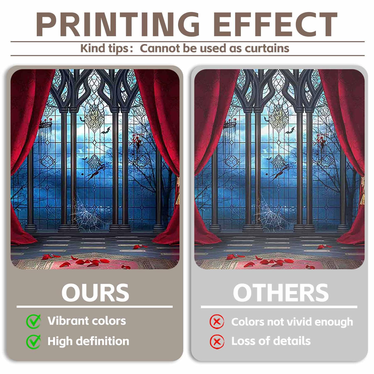 YCUCUEI 7x5ft Fabric Halloween Vampire Medieval Castle Backdrop Gothic Window Red Curtain Bats Photography Background Haunted House Party Decor Photo Props