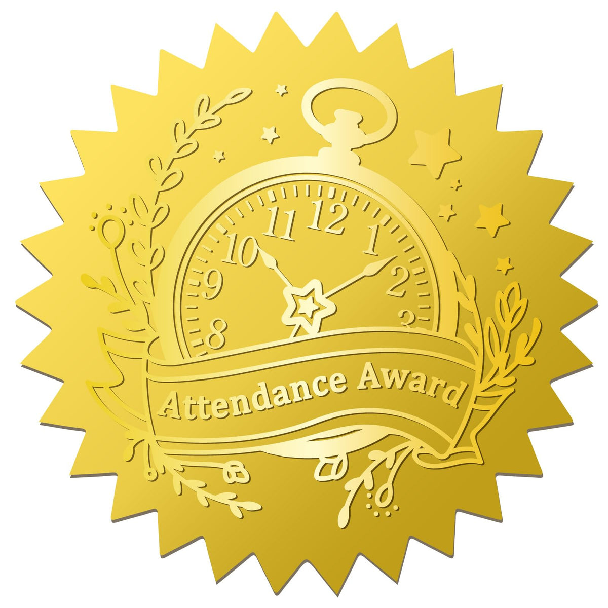 CRASPIRE 408Pcs Attendance Award Clock Gold Foil Embossed Stickers 2" Self Adhesive Envelopes Seals Round Labels for Wedding Invitation Graduation Corporate Certificates Diplomas Gift Wrapping Decor