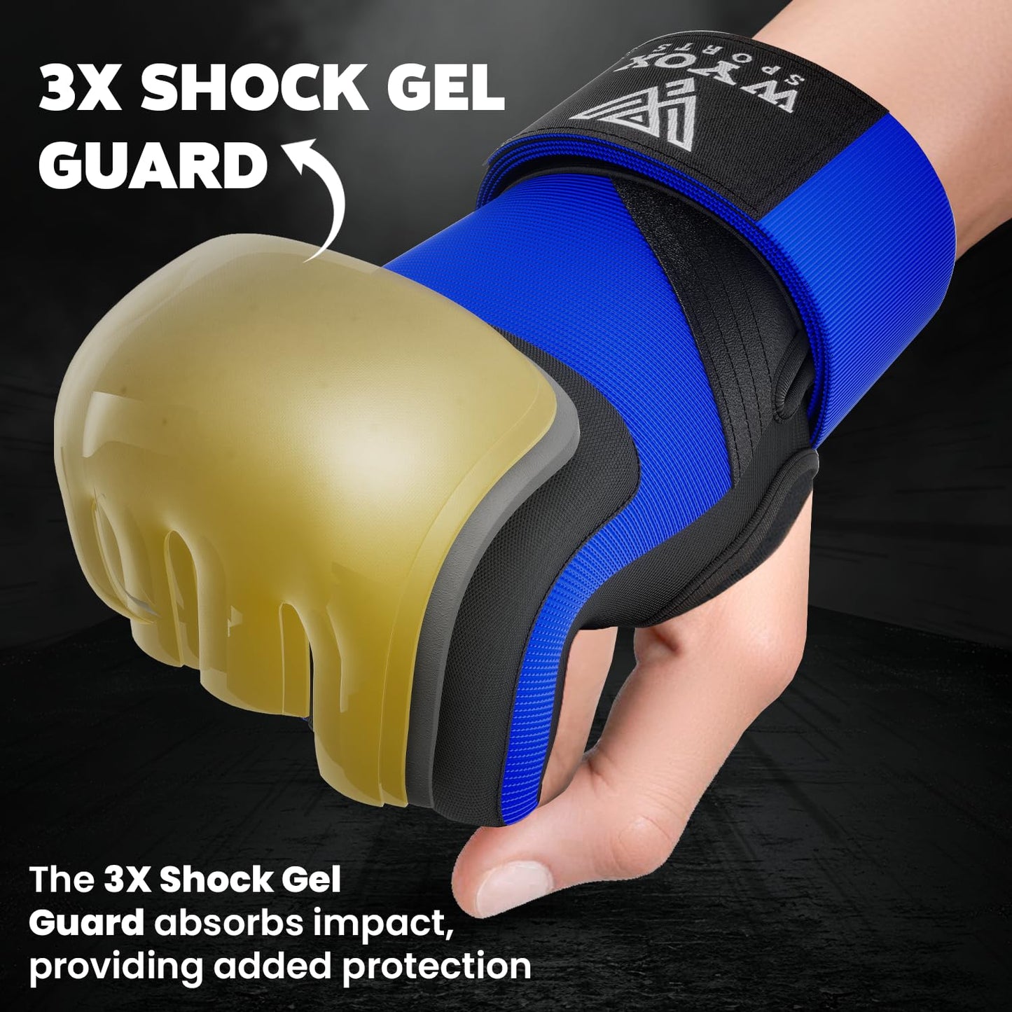 WYOX Gel Boxing Hand Wraps Inner Gloves for Men & Women, 80cm Quick Wrist Straps, Padded Knuckle Protection for Muay Thai Kickboxing, Hand Wraps for Boxing & Martial Arts (Blue, XS)