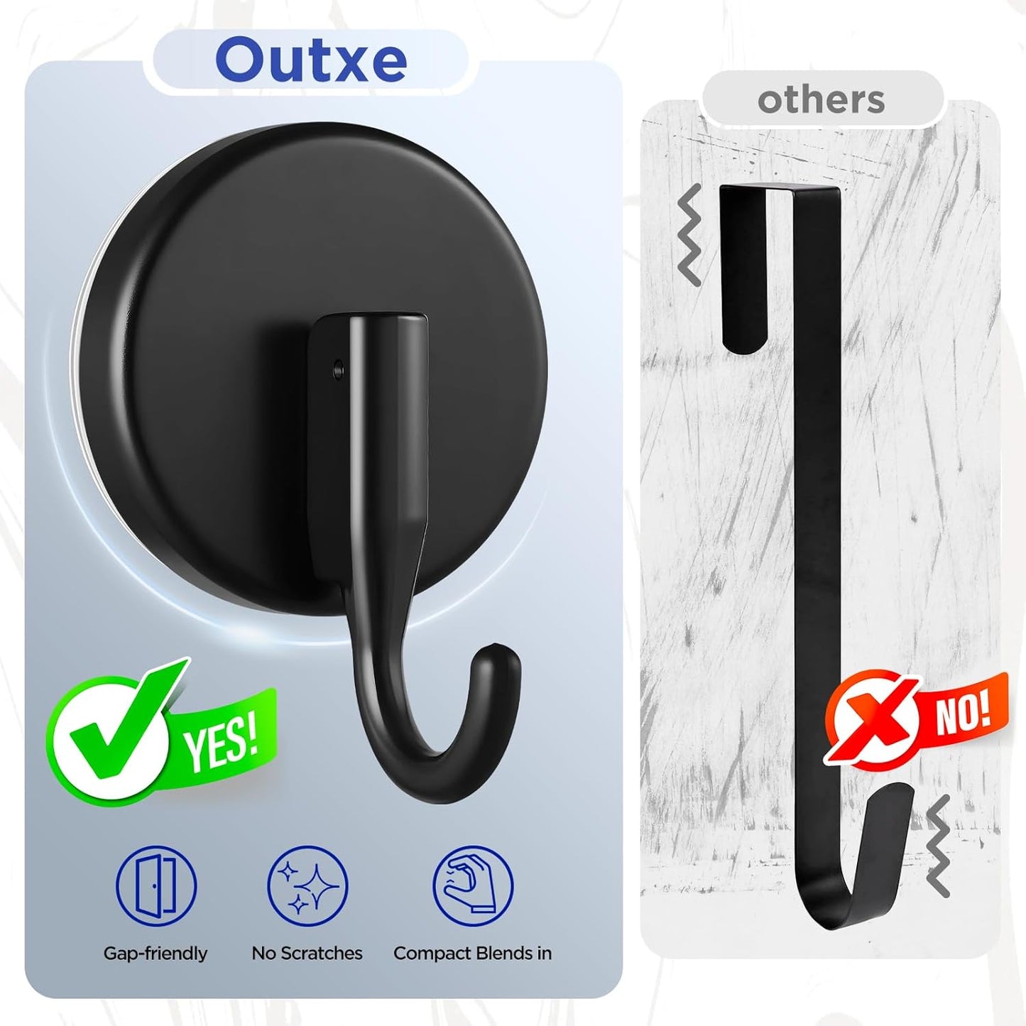 OUTXE Wreath Hanger - Upgraded Suction Cup Hook for Front Door & Glass Window | 4-Pack (Black)