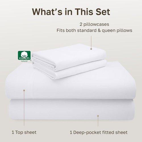 California Design Den Queen Sheet Set - Luxury 600 Thread Count Sateen, 100% Cotton, Deep Pocket - White
