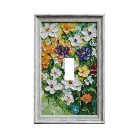Decorative Art Light Switch Covers Oil Colorful Blooms Single Toggle Outlet Decorative Switch plate Faceplate GFCI Light Switch Covers for Home Decor