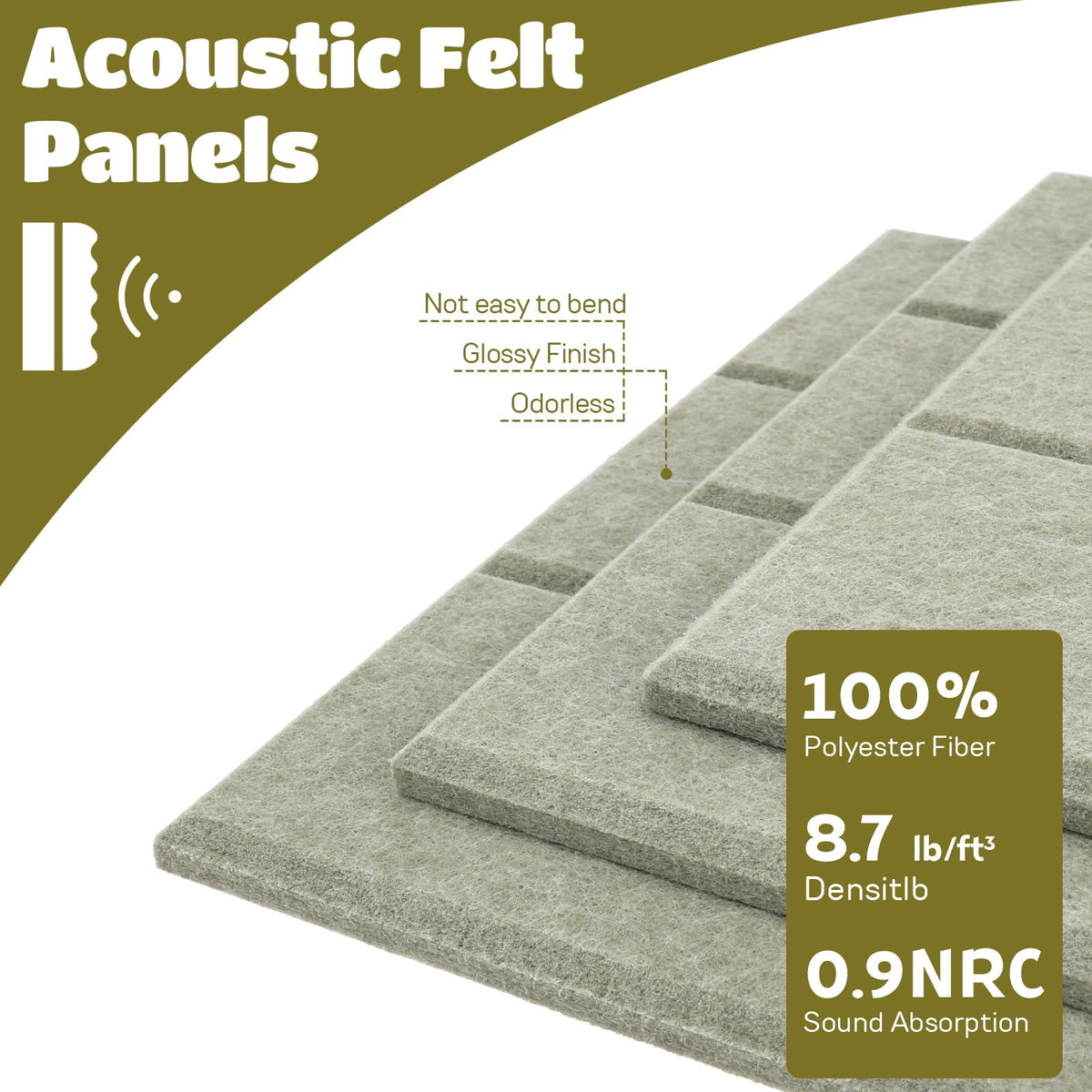 12 Pack Felt Bulletin Board Tiles - Modular Wall Panels (9.45"x9.45" Each), 0.35" Extra Thick Cork Board Alternative with Adhesive Tabs & Push Pins for Office Decor (Sage Green)