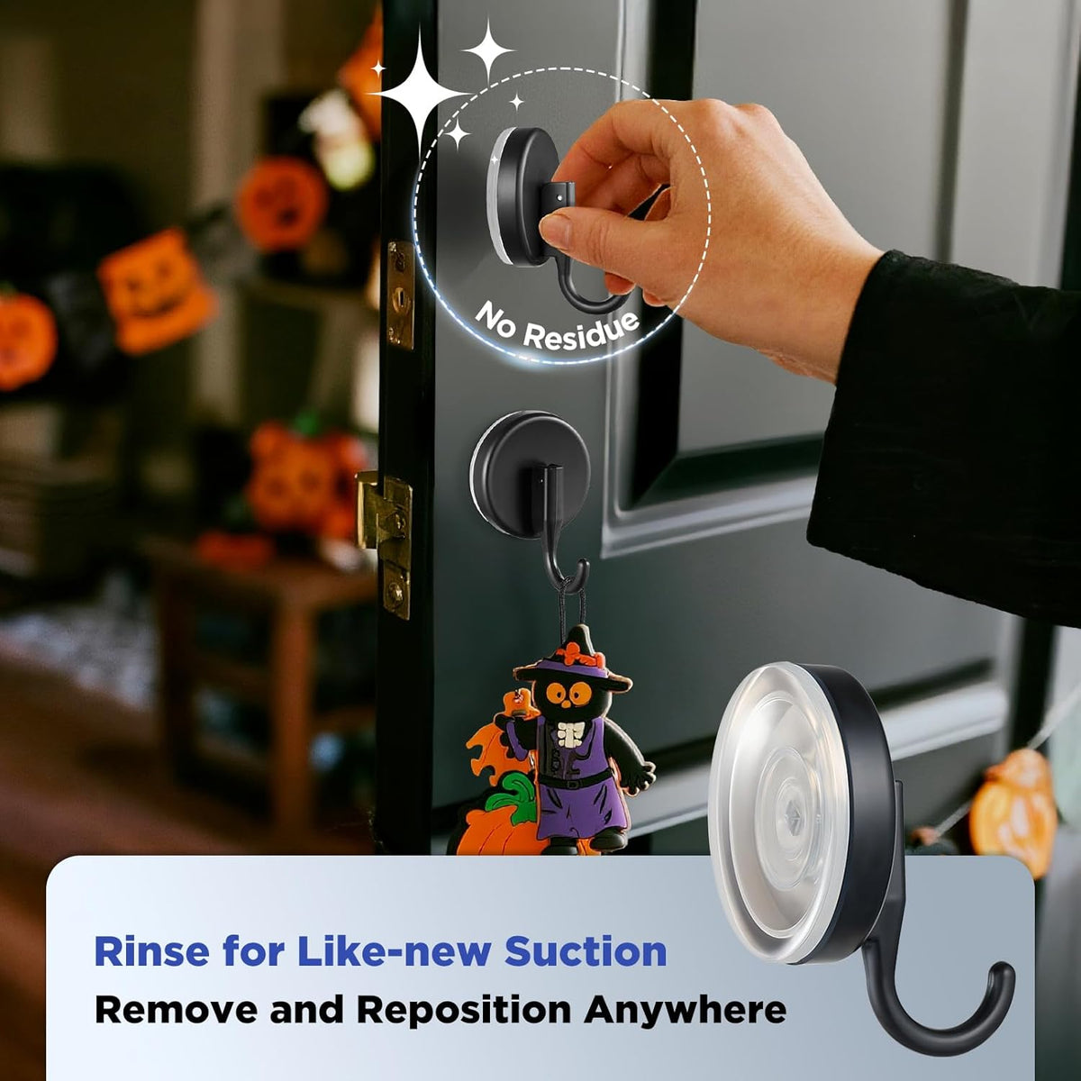 OUTXE Wreath Hanger - Upgraded Suction Cup Hook for Front Door & Glass Window | 4-Pack (Black)